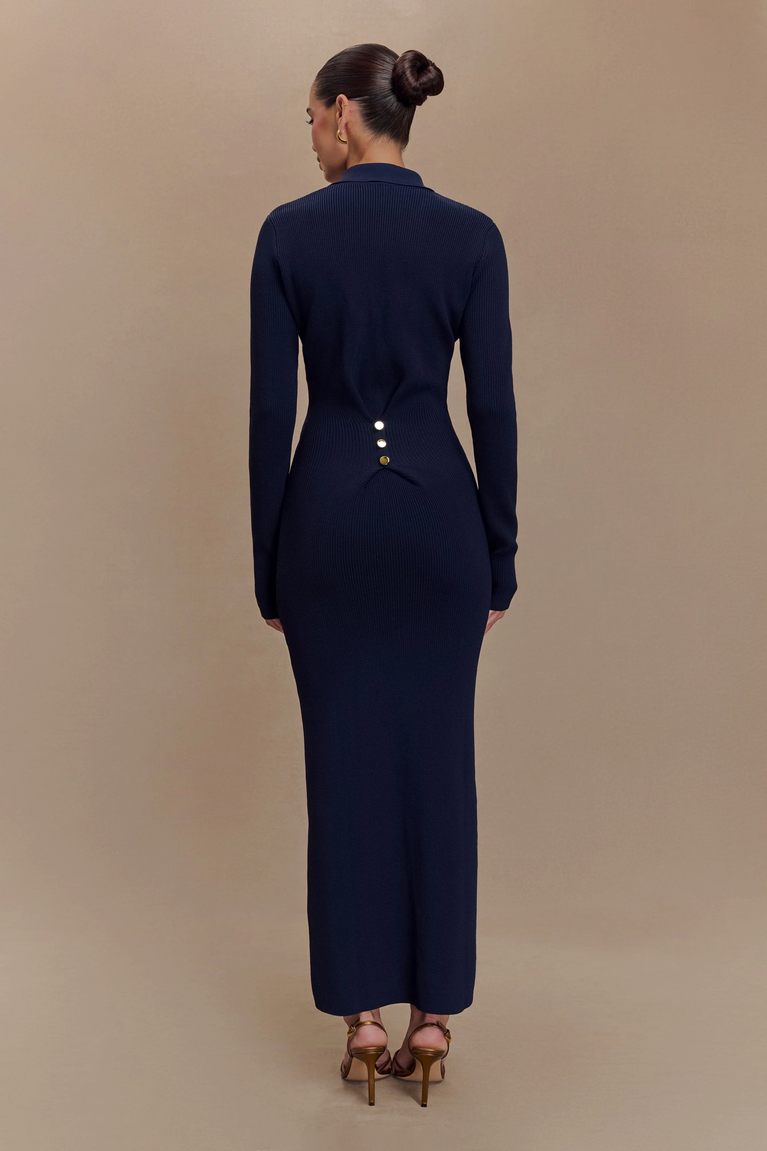 Abbey Buttoned Knit Midi Dress - Navy - Image 2