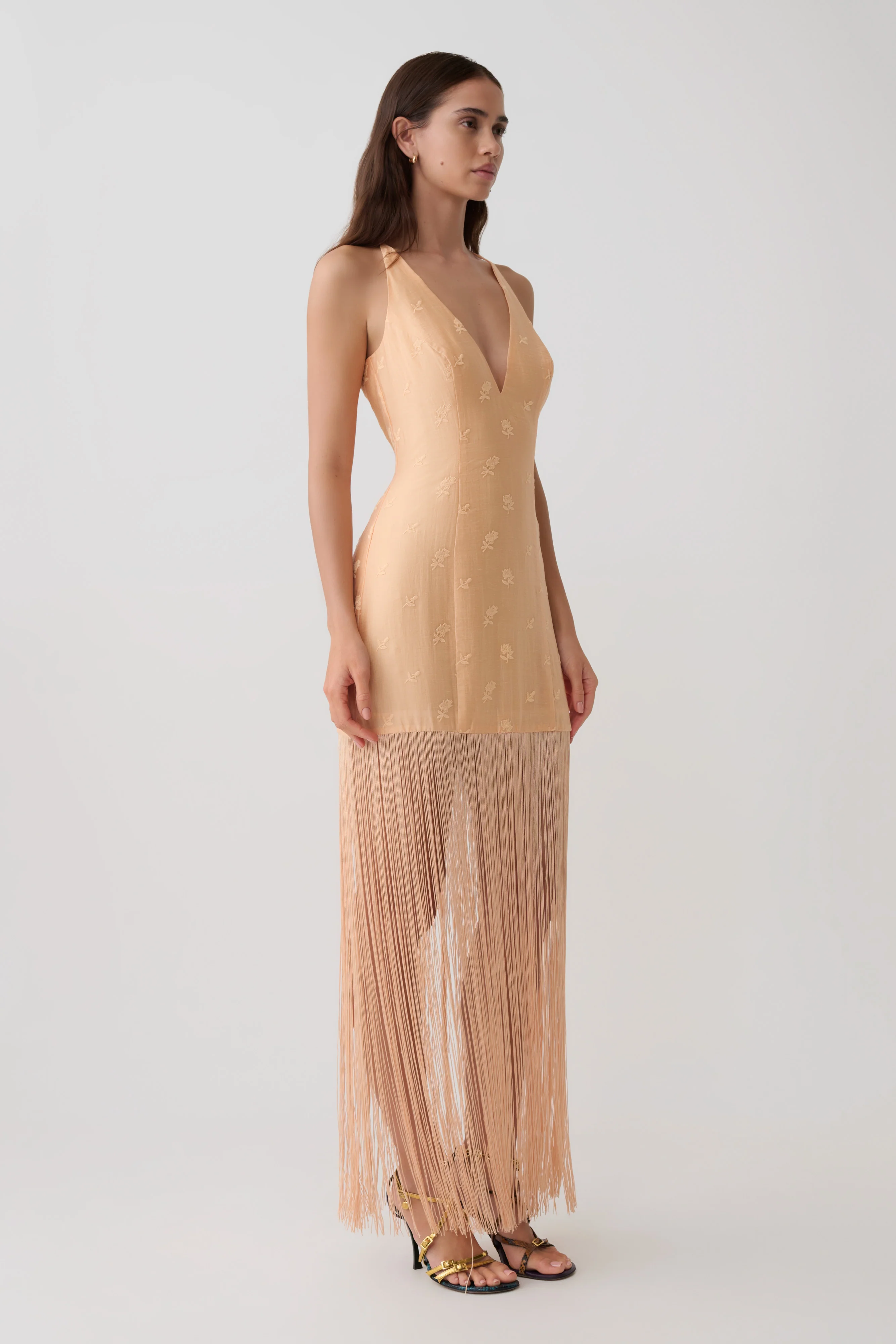 Abigail V Neck Fringe Maxi Dress - Orange - Image 4