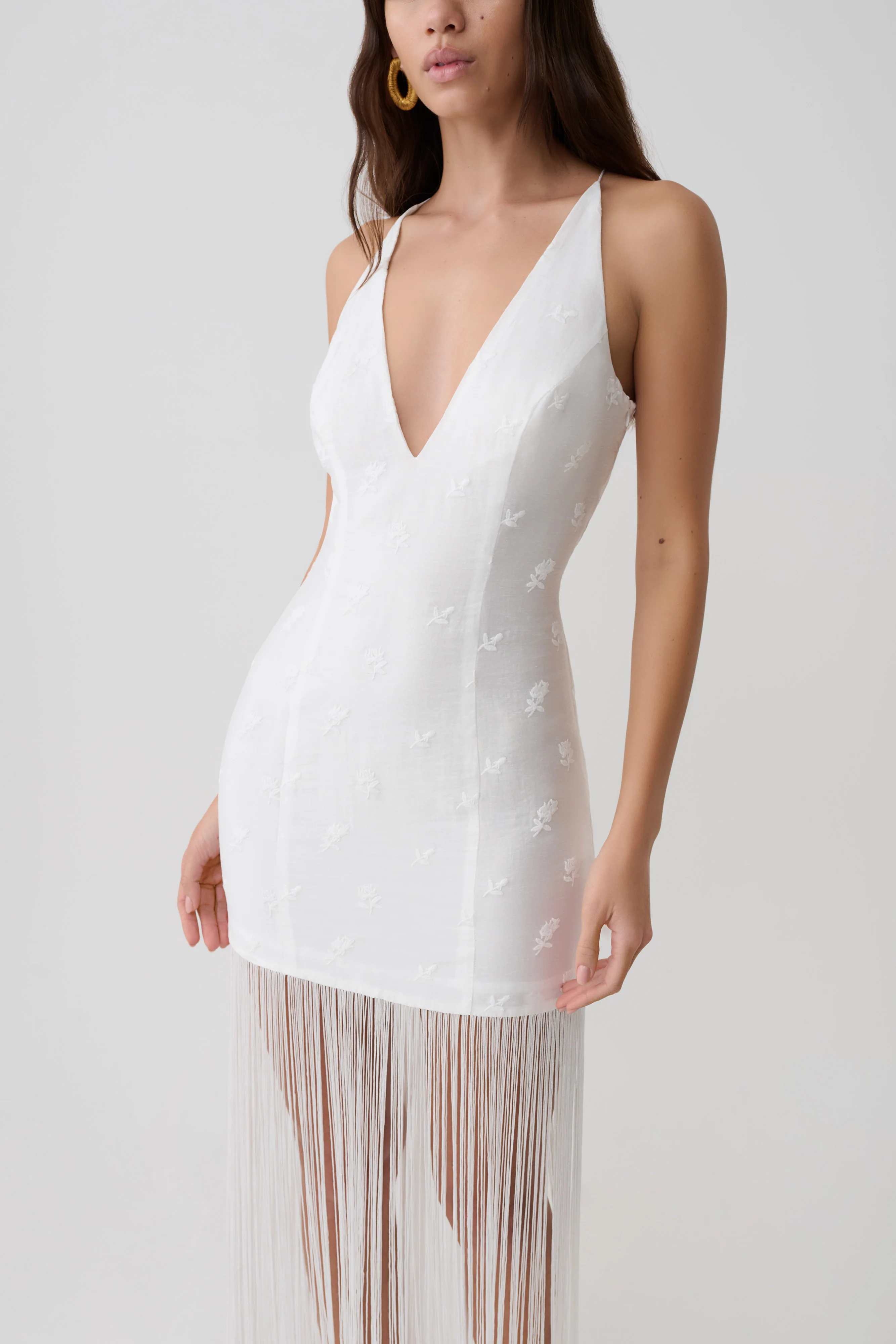 Abigail V Neck Fringe Maxi Dress - White - Image 3