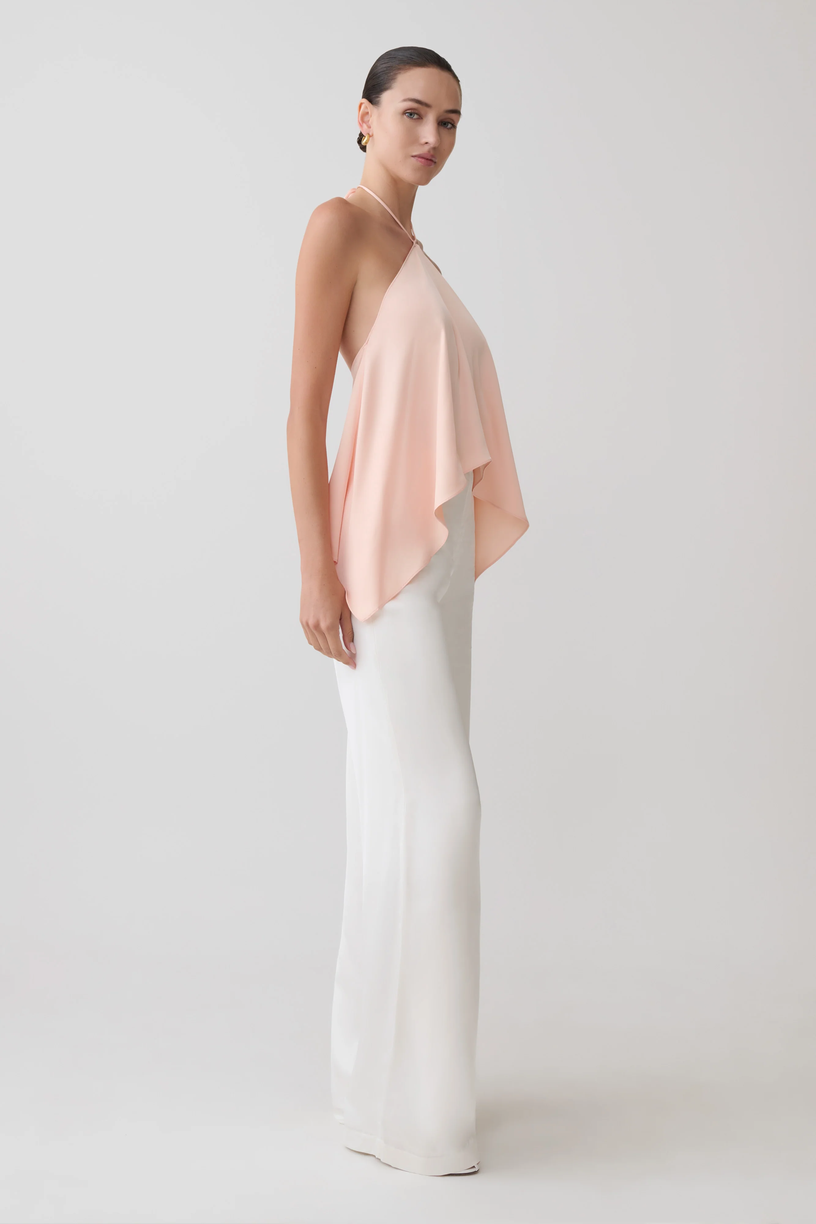 Adelaide Draped Satin Halter Top - Peach - Image 5