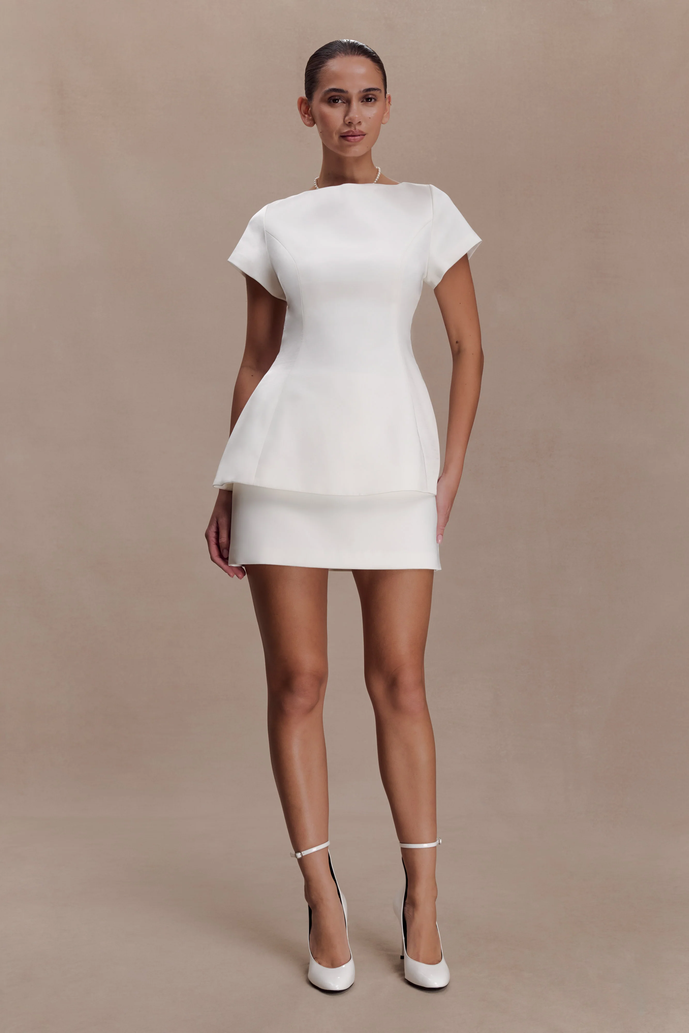 Adeline Short Sleeve Satin Top - White - Image 7
