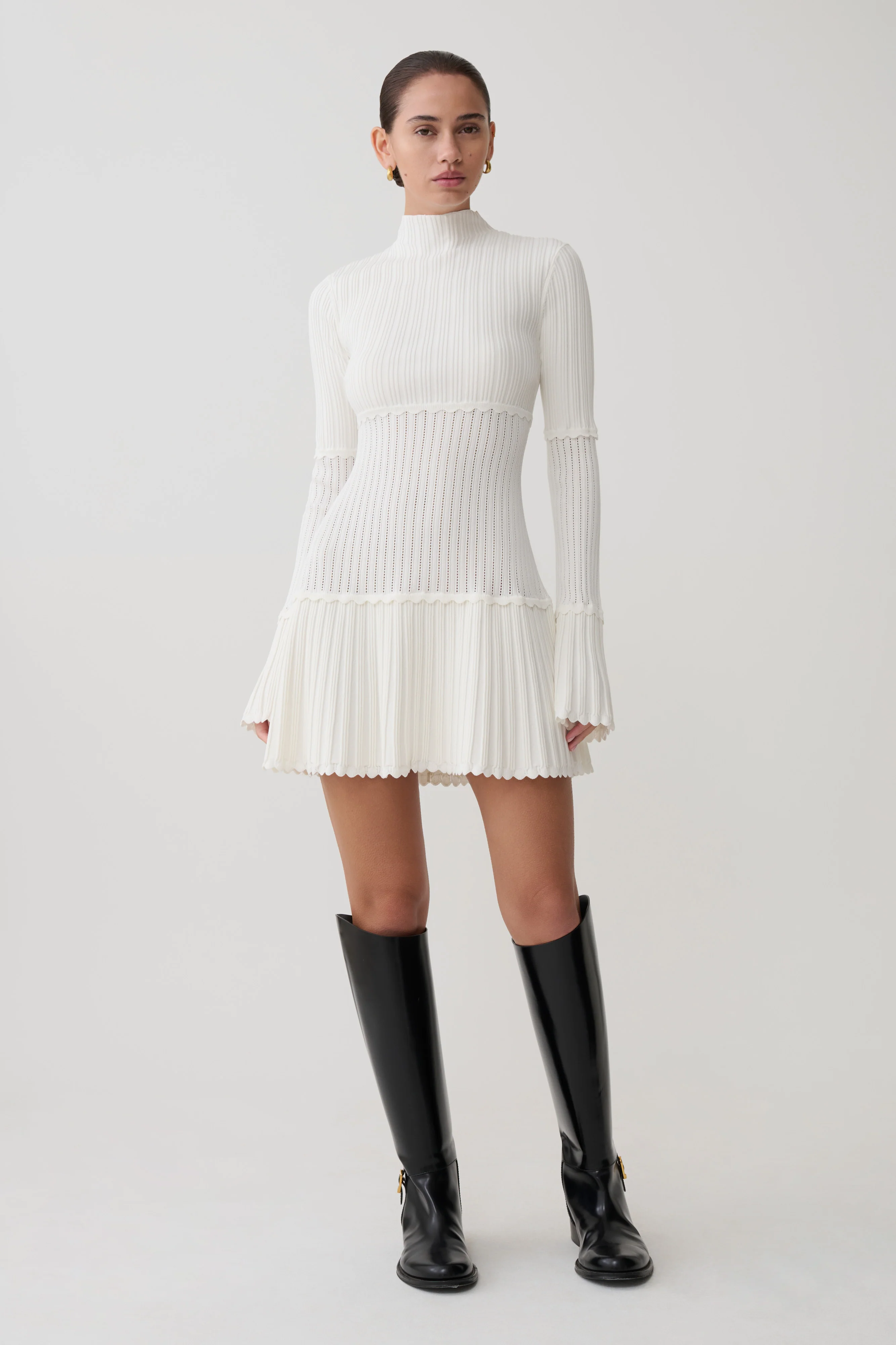 Adena Pointelle Knit Mini Dress - Ivory - Image 4