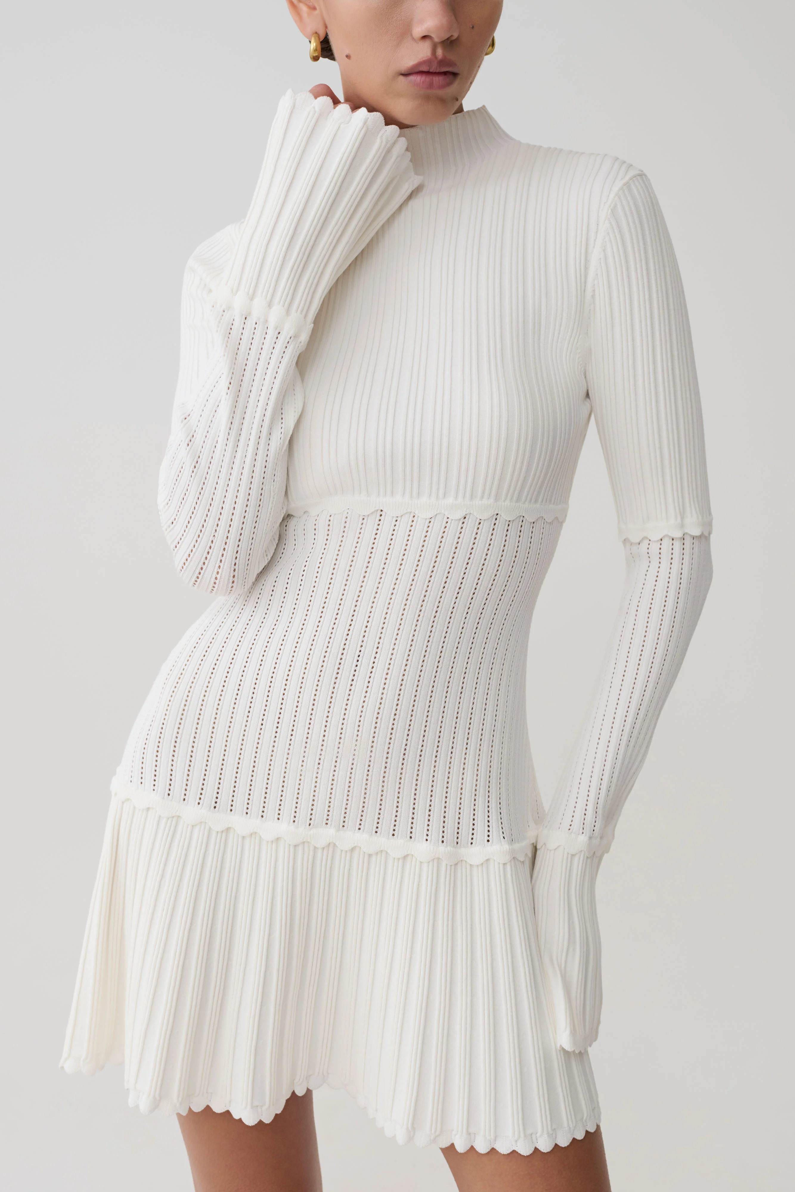Adena Pointelle Knit Mini Dress - Ivory - Image 5