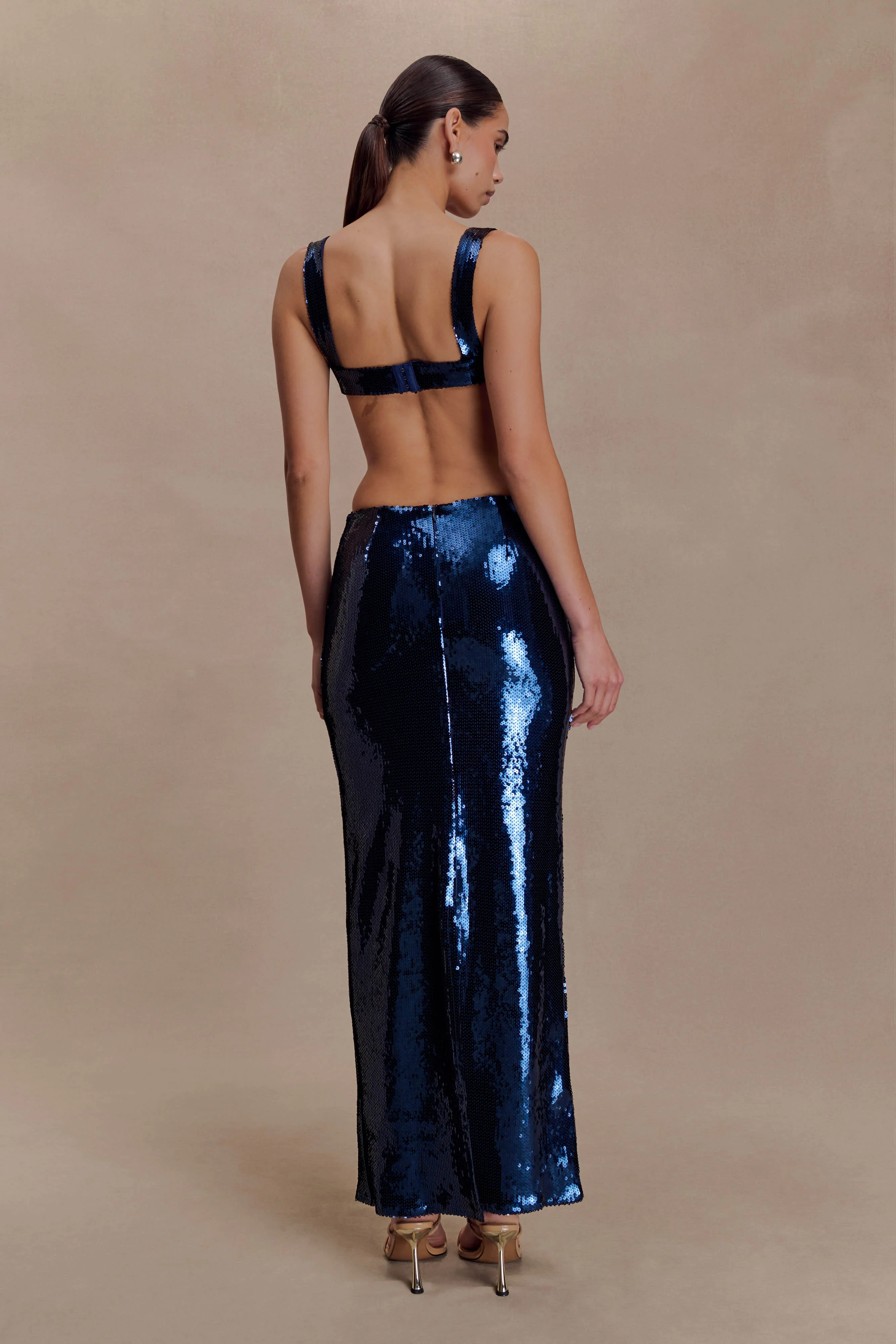Adoria Sequin Cut Out Maxi Dress - Navy - Image 6