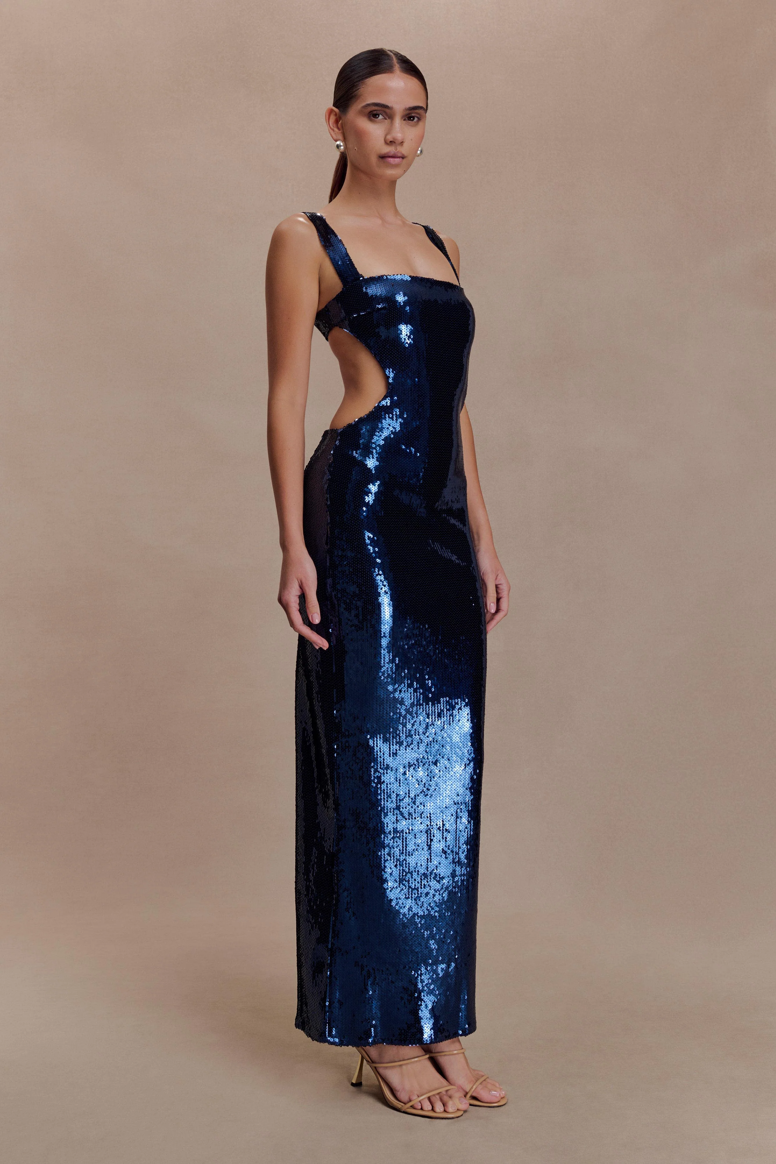 Adoria Sequin Cut Out Maxi Dress - Navy - Image 8