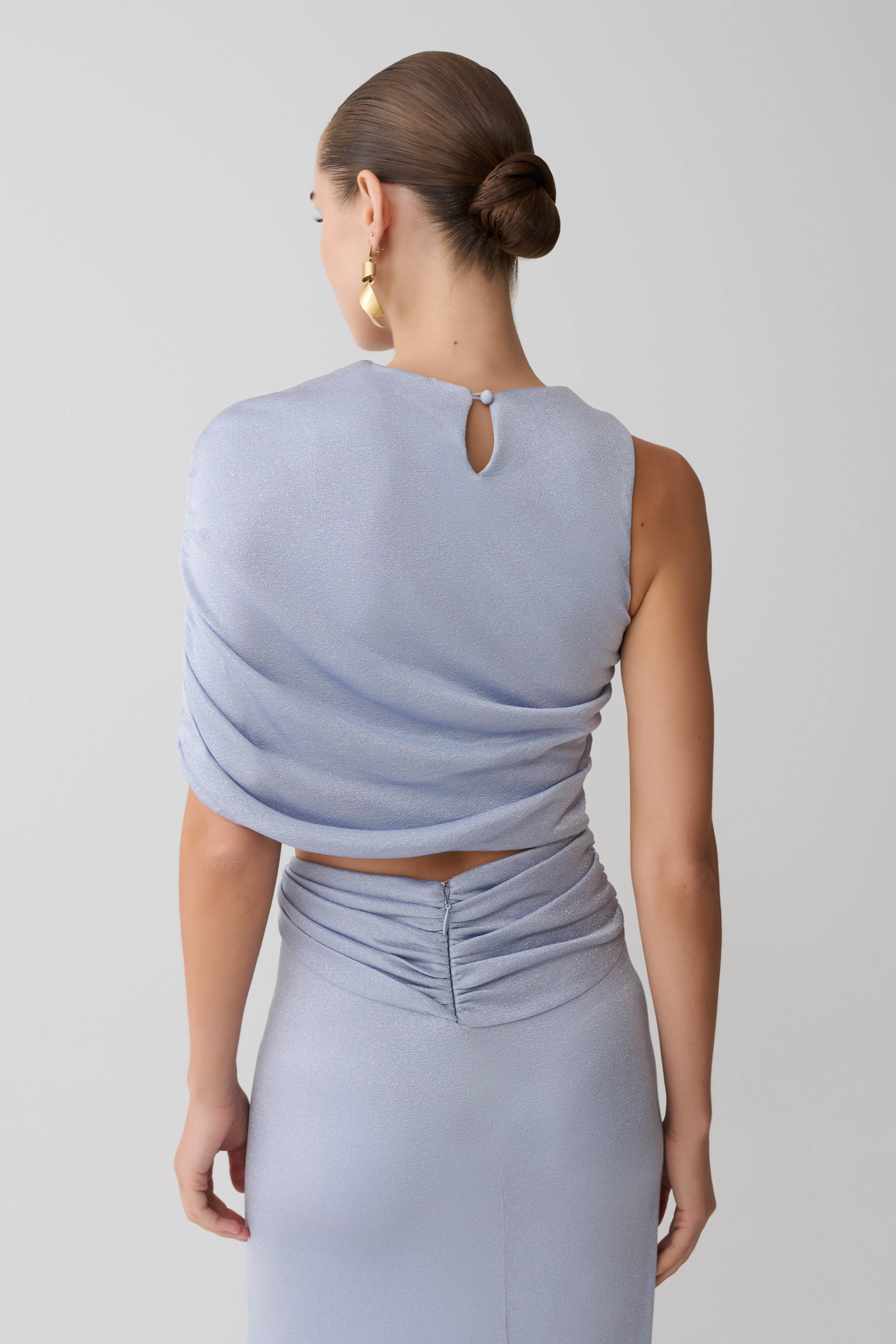 Adrienne One Shoulder Lurex Top - Pastel Blue - Image 2