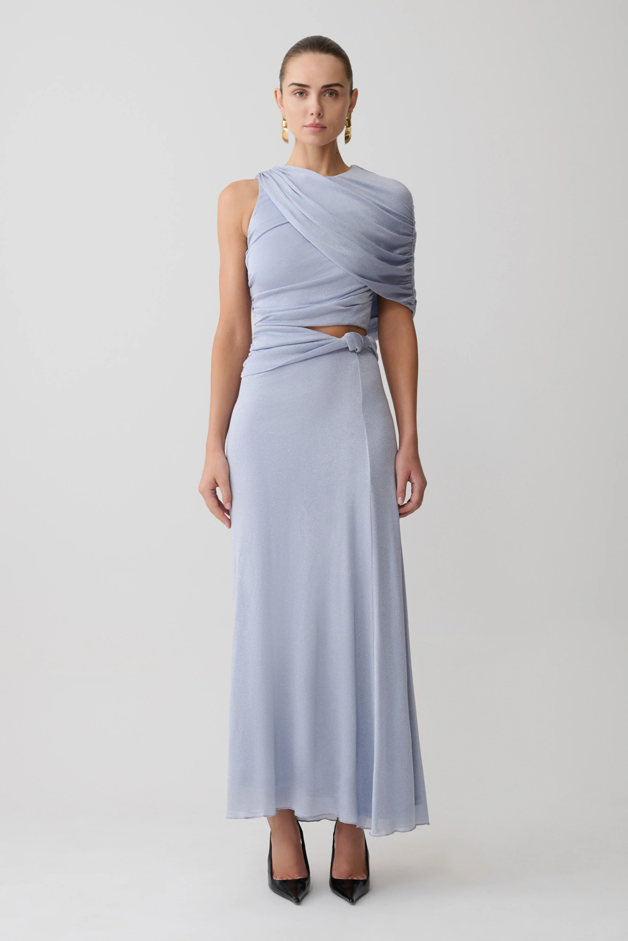 Adrienne One Shoulder Lurex Top - Pastel Blue - Image 3