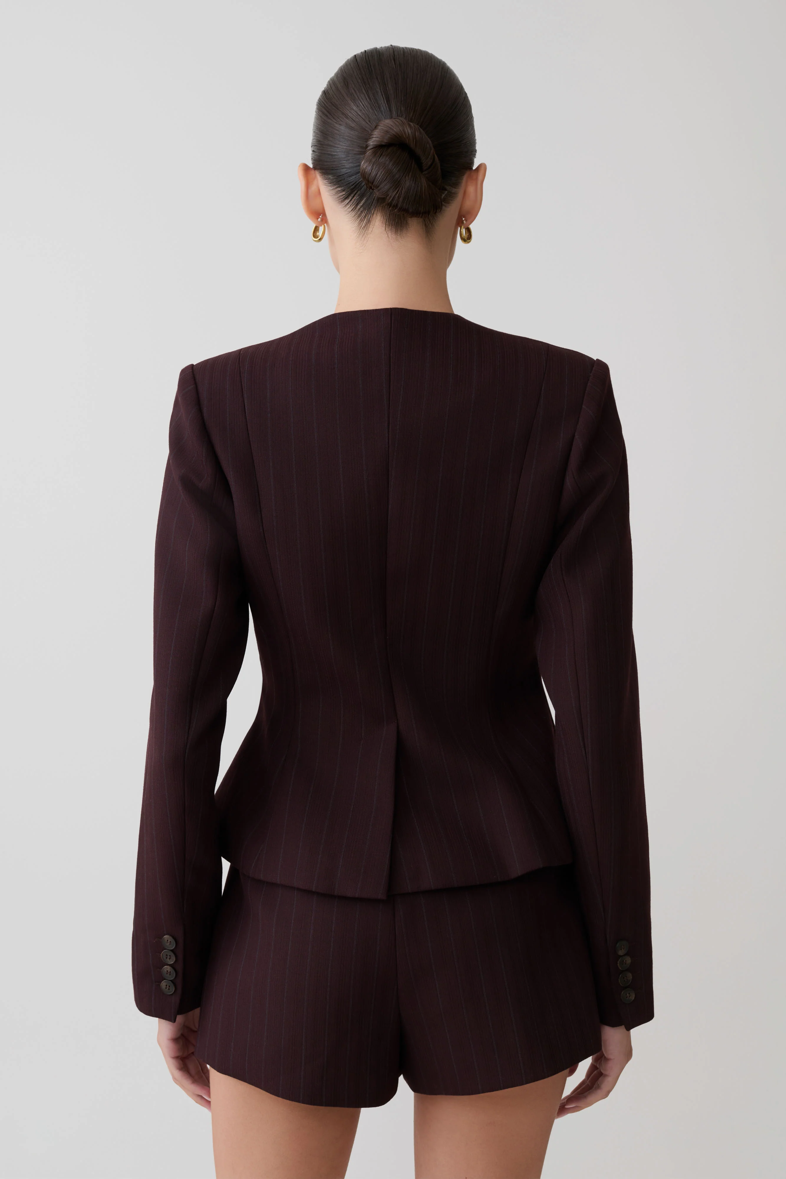Agatha Square Neck Blazer - Plum Pinstripe - Image 3