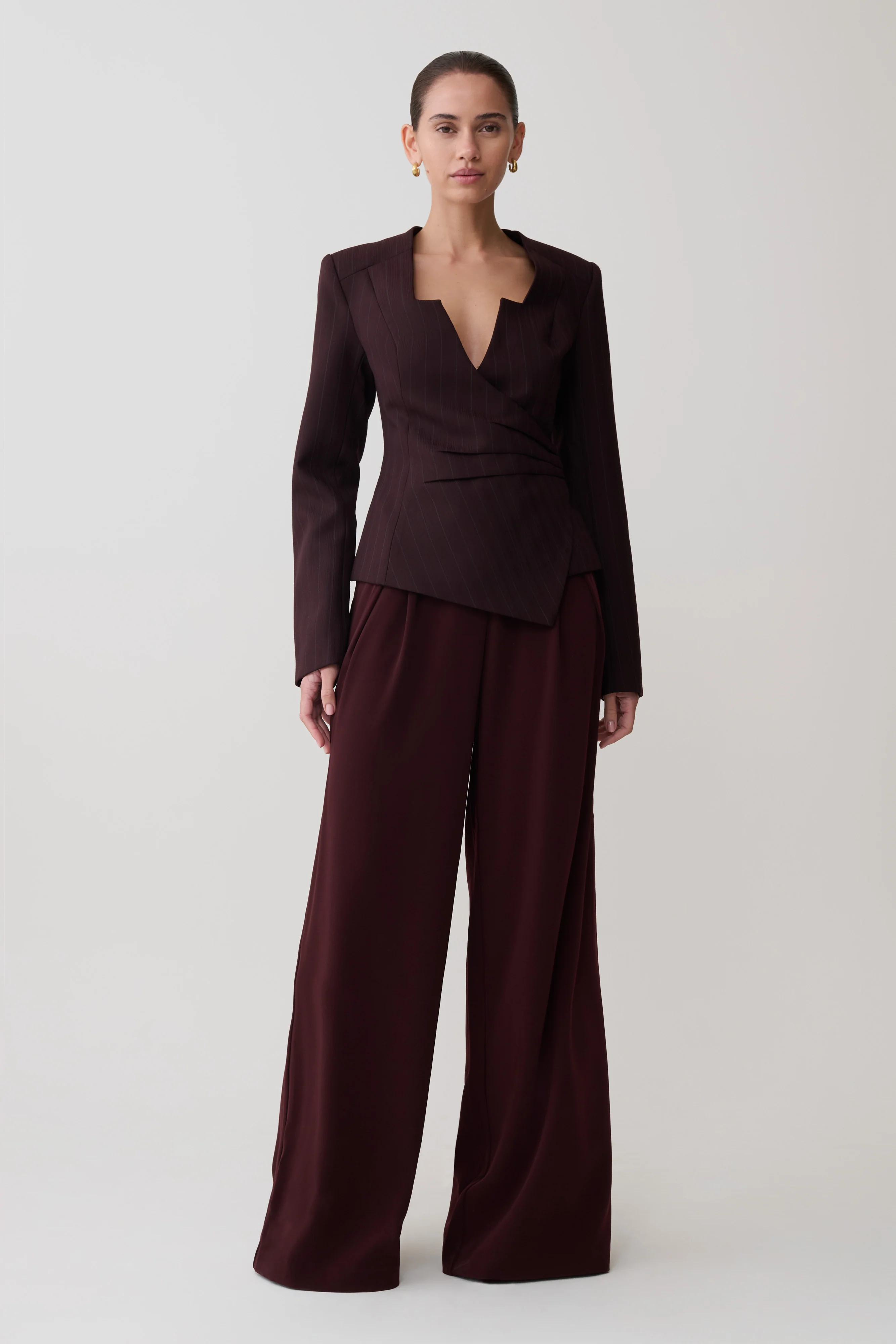 Agatha Square Neck Blazer - Plum Pinstripe - Image 5