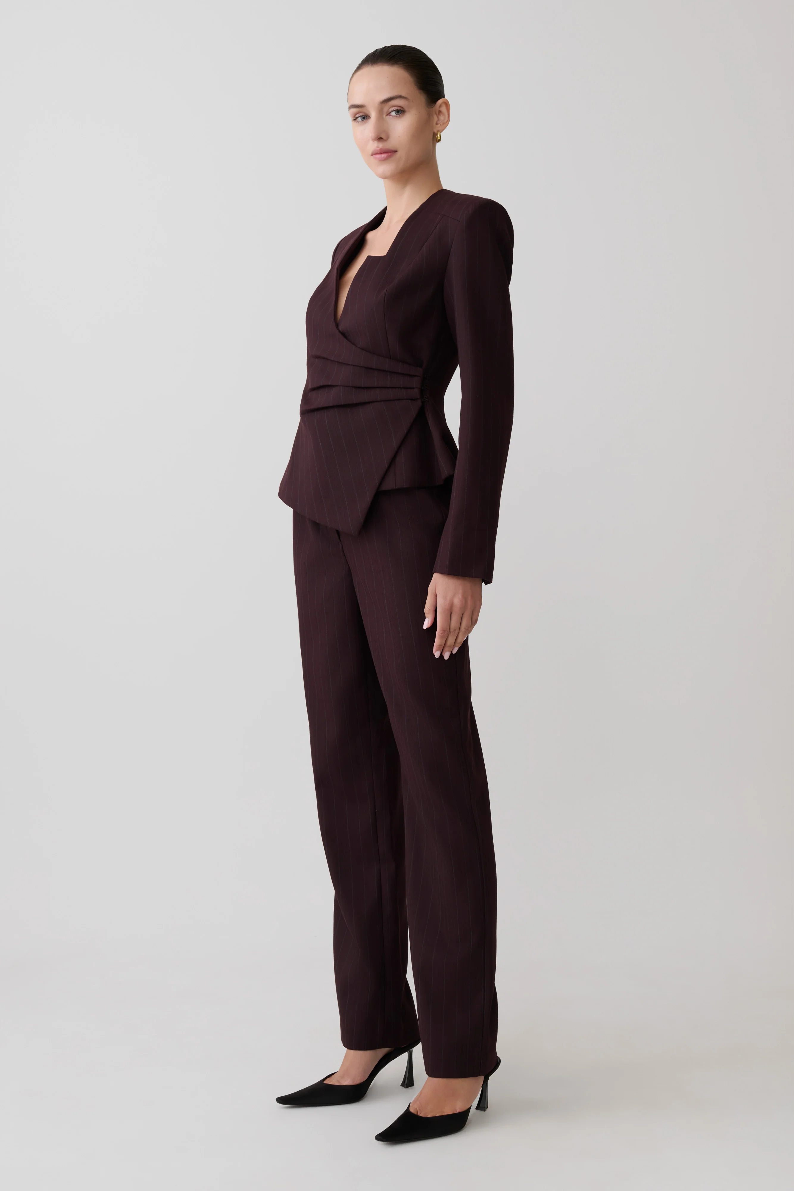 Agatha Straight Leg Suiting Pants - Plum Pinstripe - Image 4
