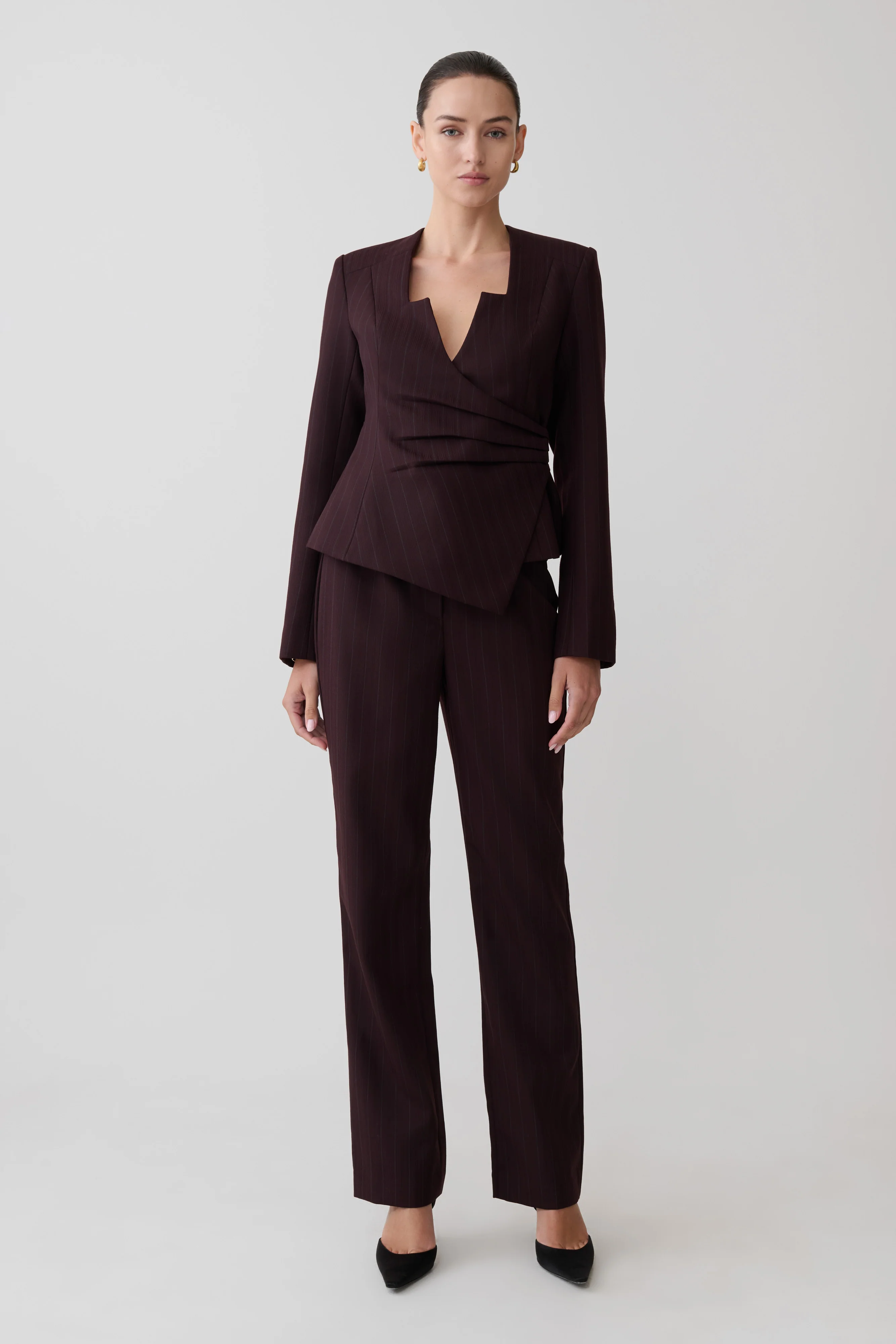 Agatha Straight Leg Suiting Pants - Plum Pinstripe - Image 6