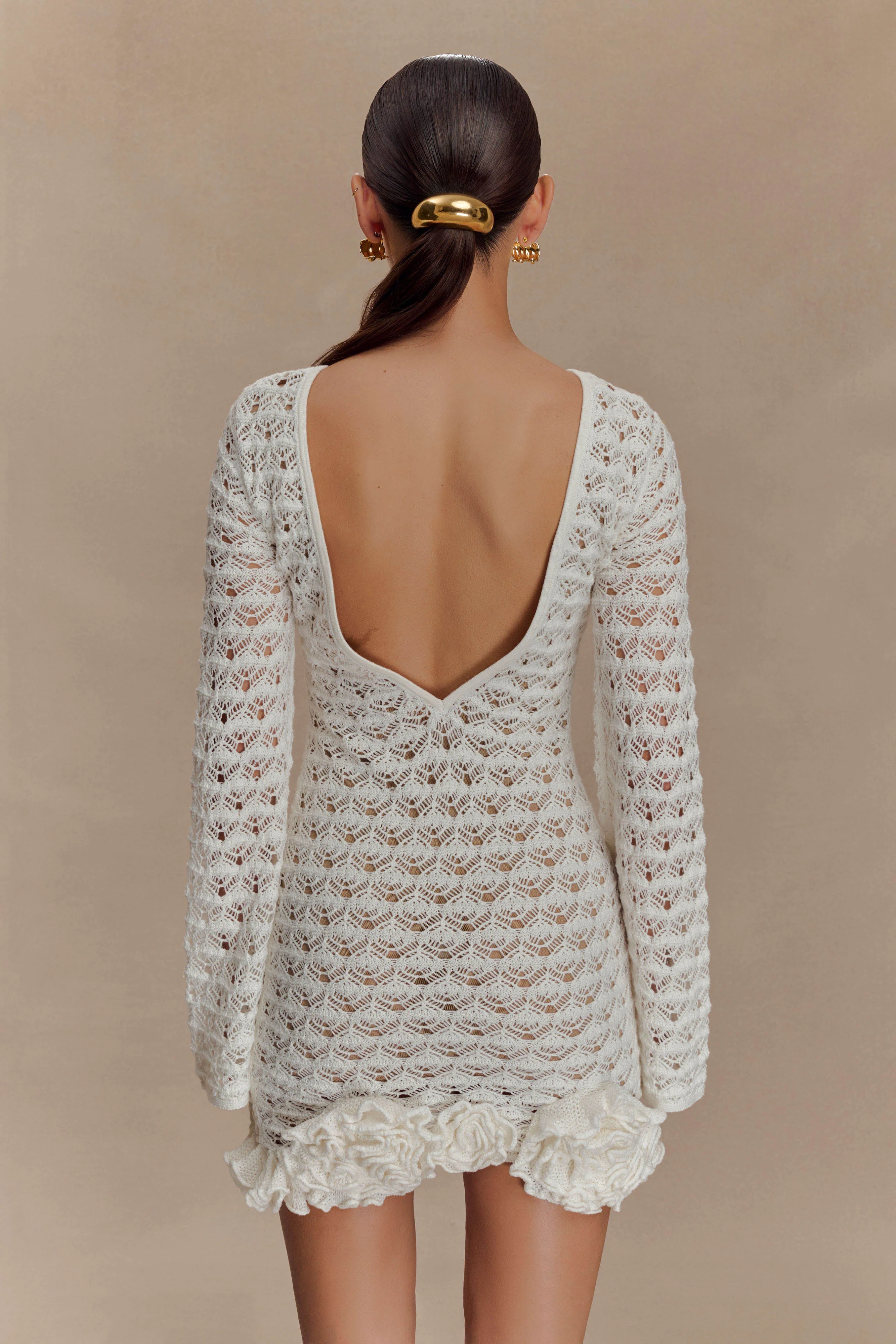 Aileen Ruffle Crochet Mini Dress - Ivory - Image 2