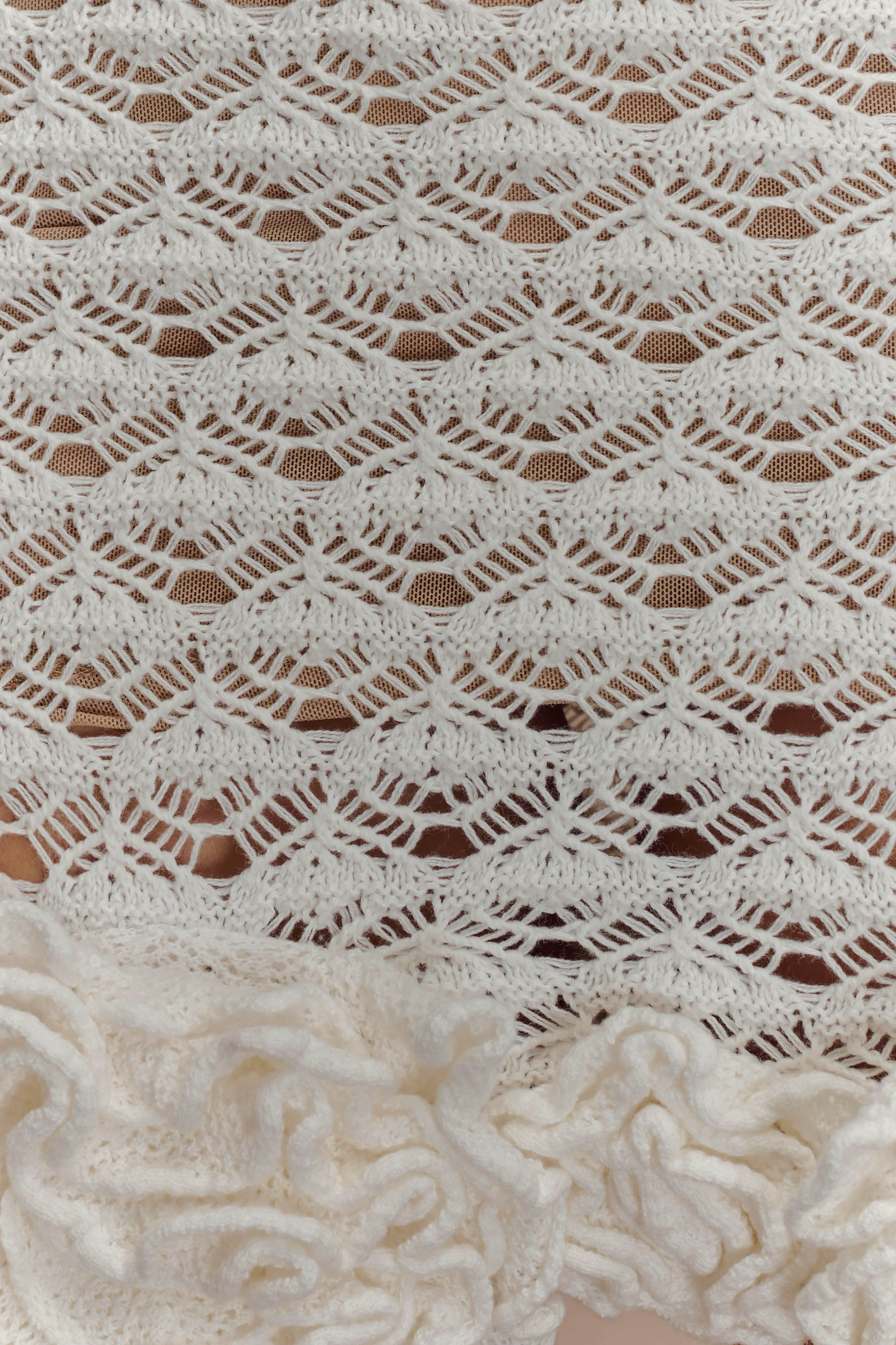 Aileen Ruffle Crochet Mini Dress - Ivory - Image 7
