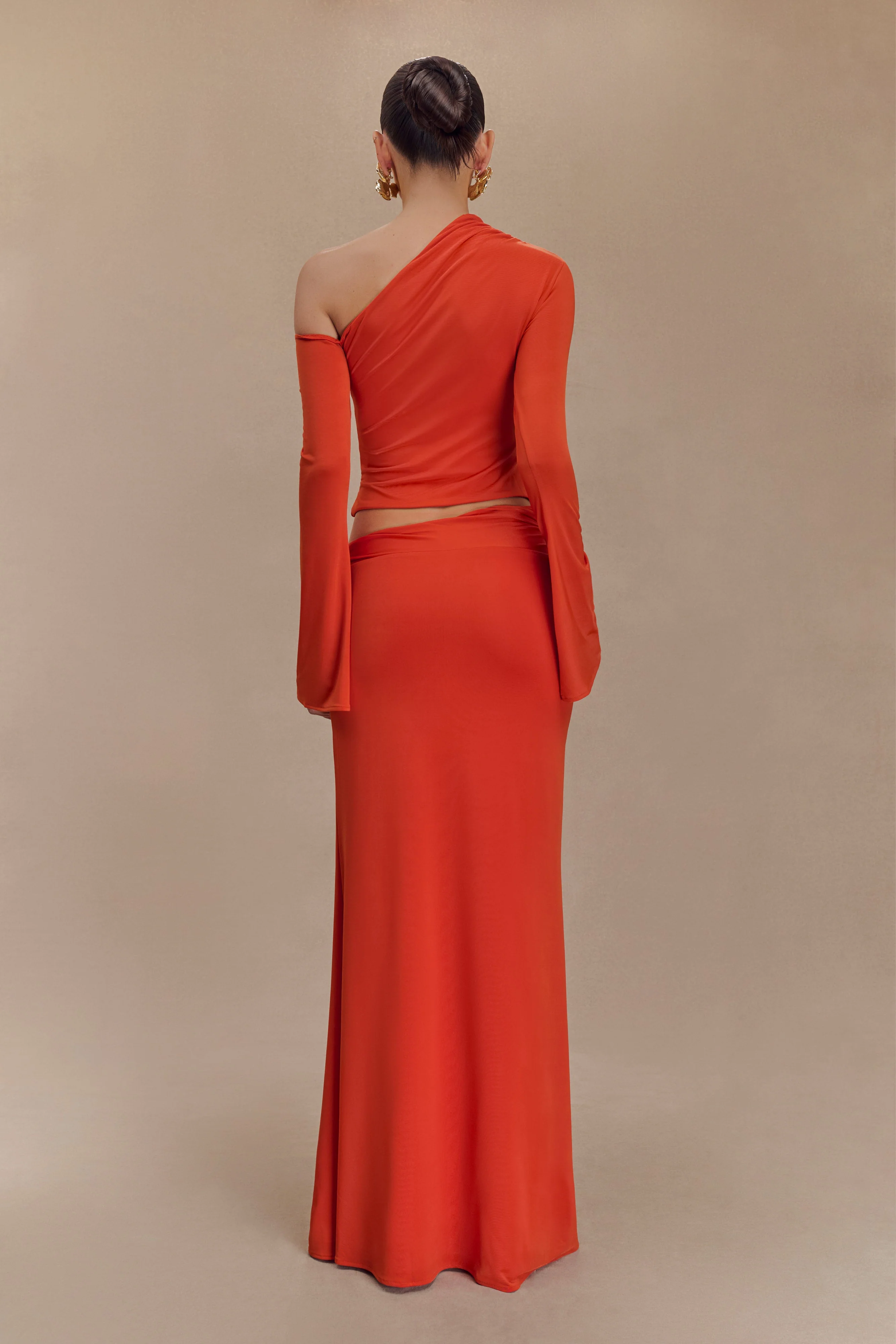 Ainsley Asymmetrical Maxi Skirt With Floral Hardware - Burnt Orange - Image 2