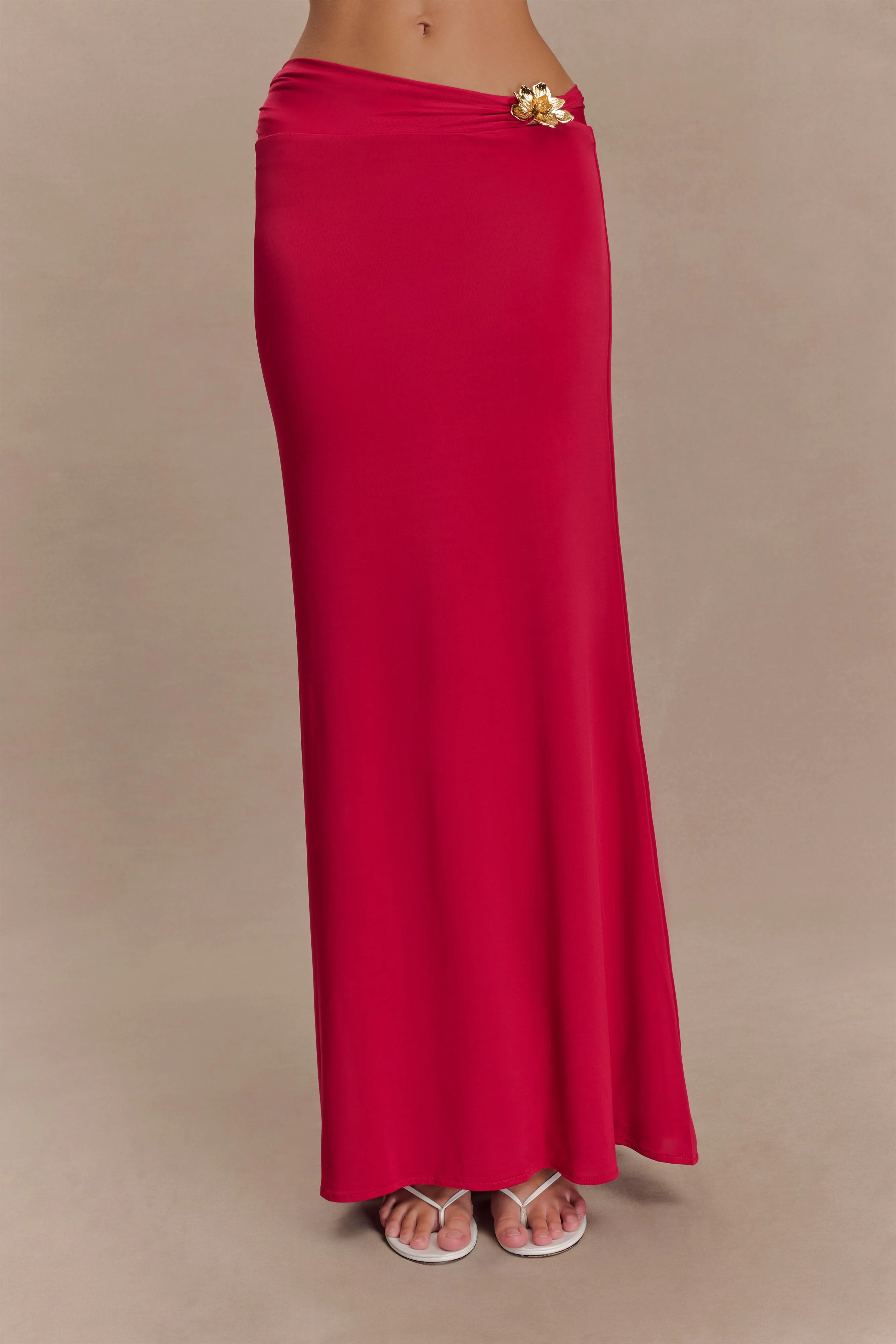 Ainsley Asymmetrical Maxi Skirt With Floral Hardware - Fuchsia Pink - Image 4