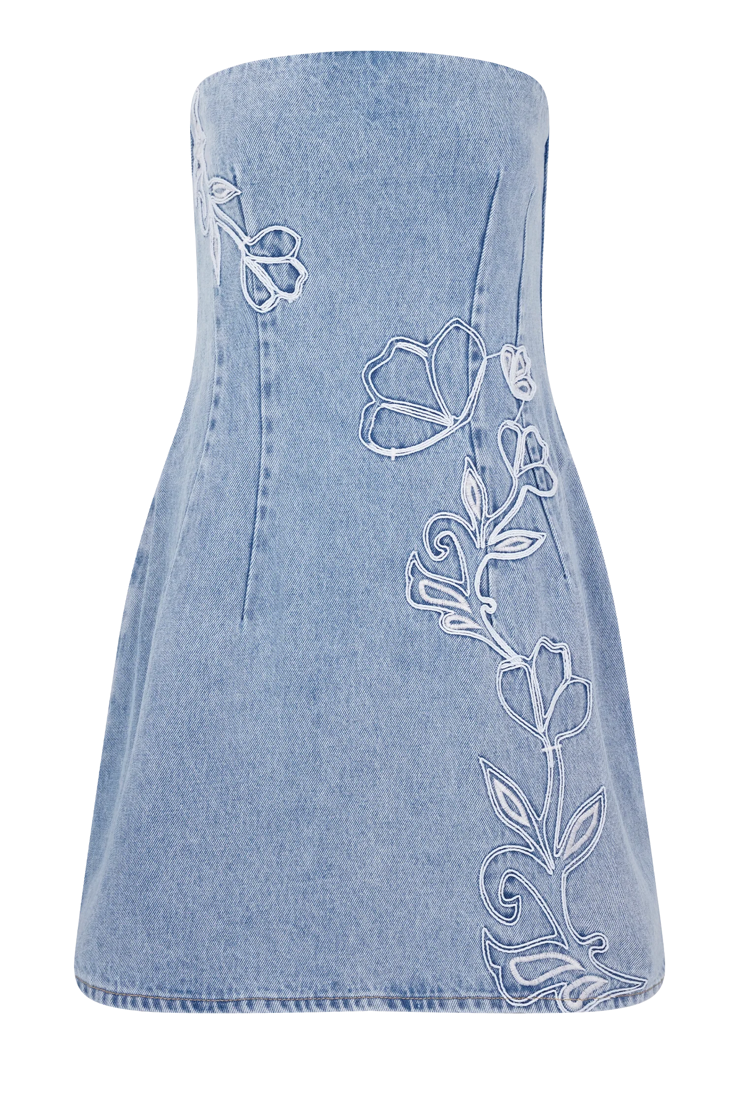 Akira Embroidered Denim Mini Dress - Mid Blue - Image 9