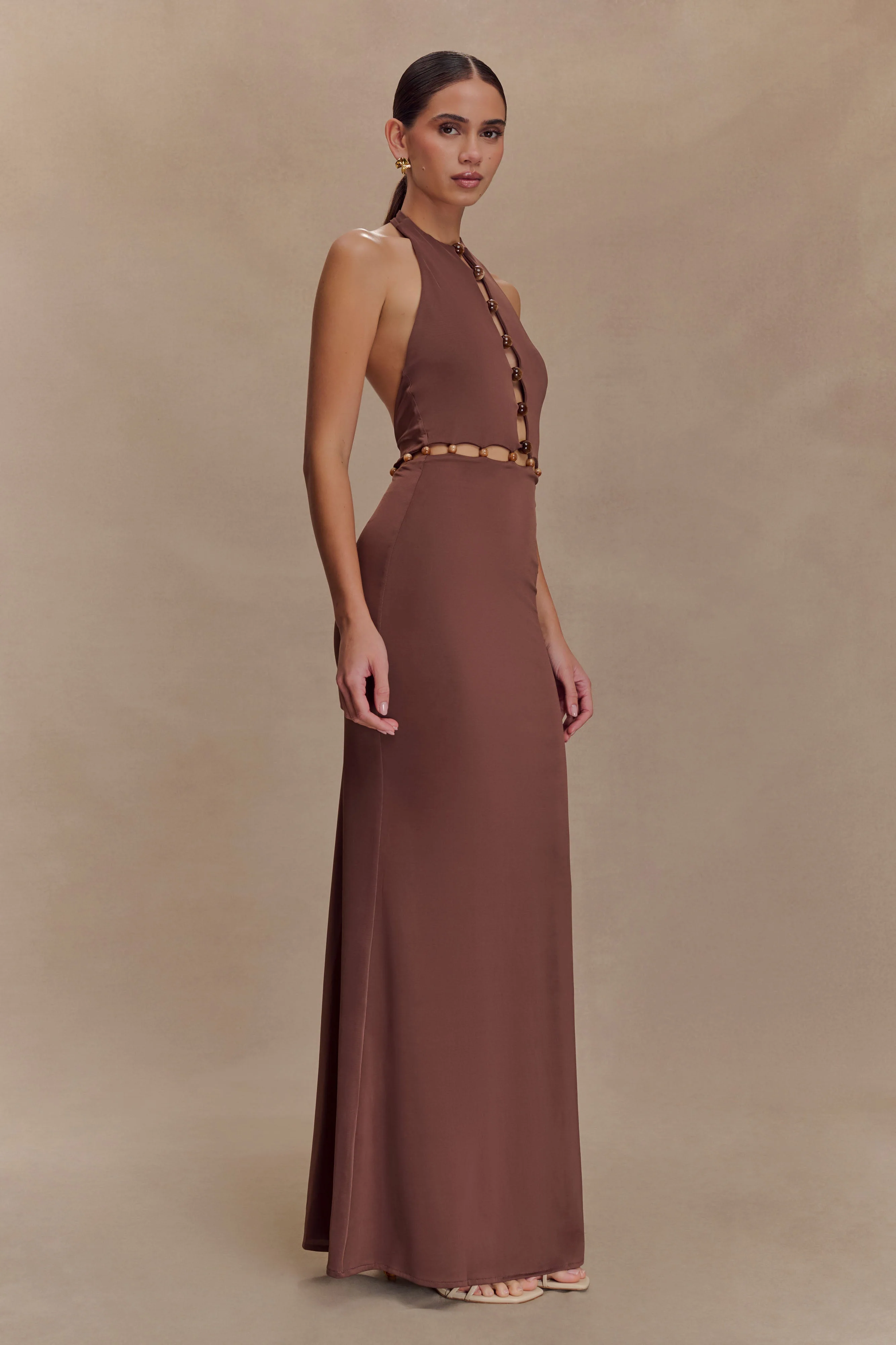 Albion Beaded Slinky Maxi Dress - Chocolate - Image 4