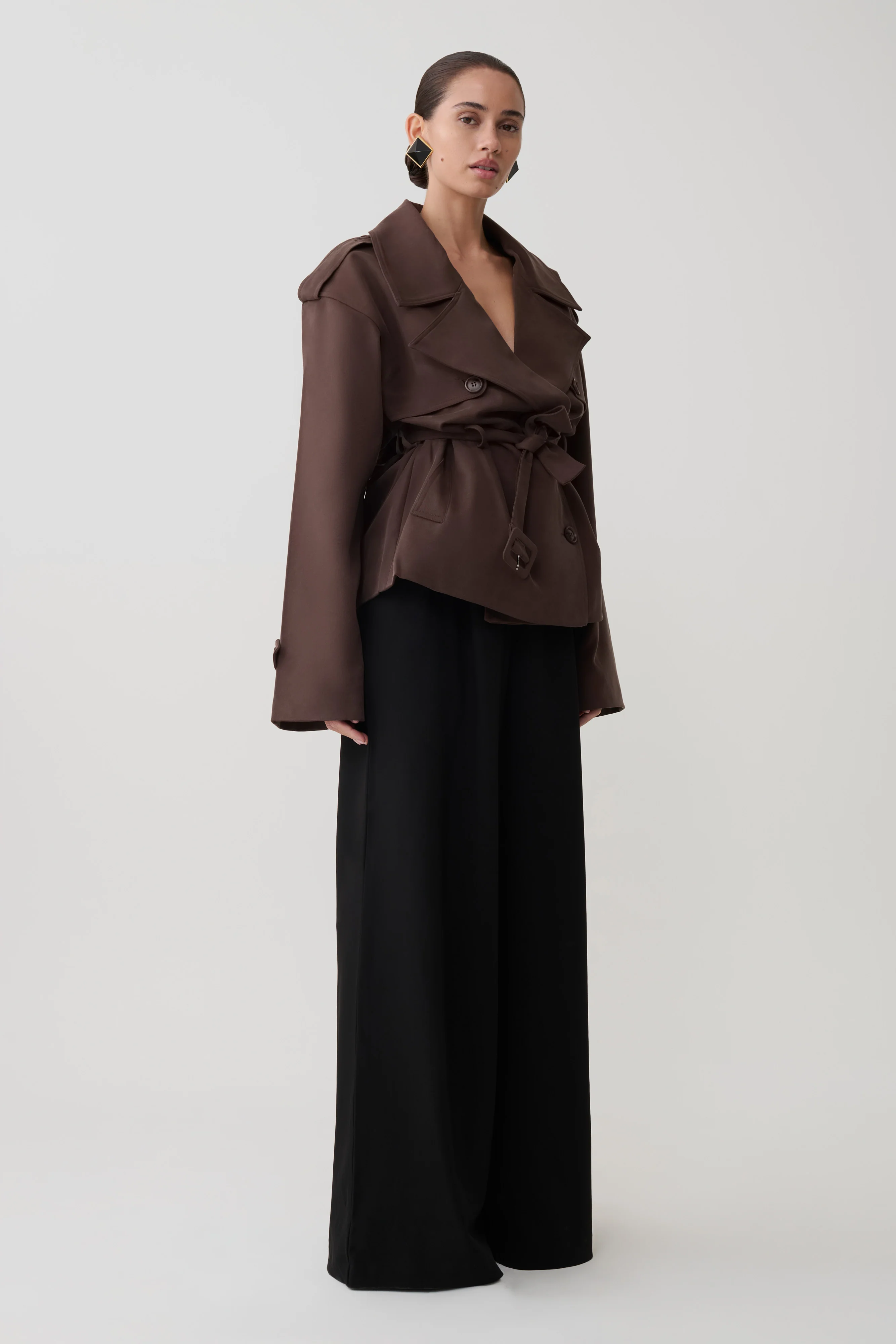 Alden Short Trench Jacket - Chocolate - Image 5