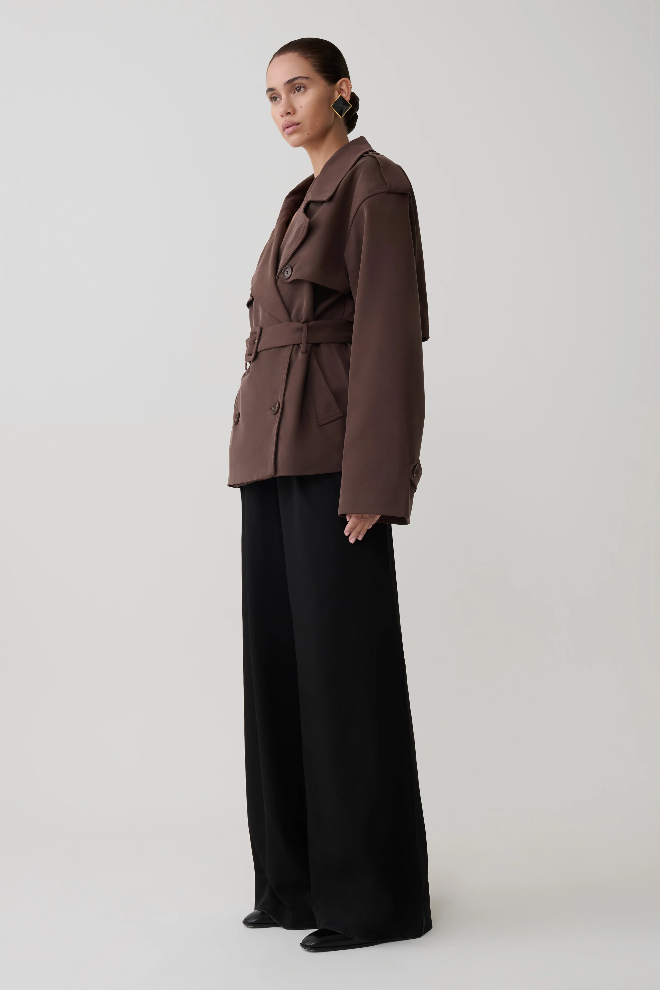 Alden Short Trench Jacket - Chocolate - Image 6