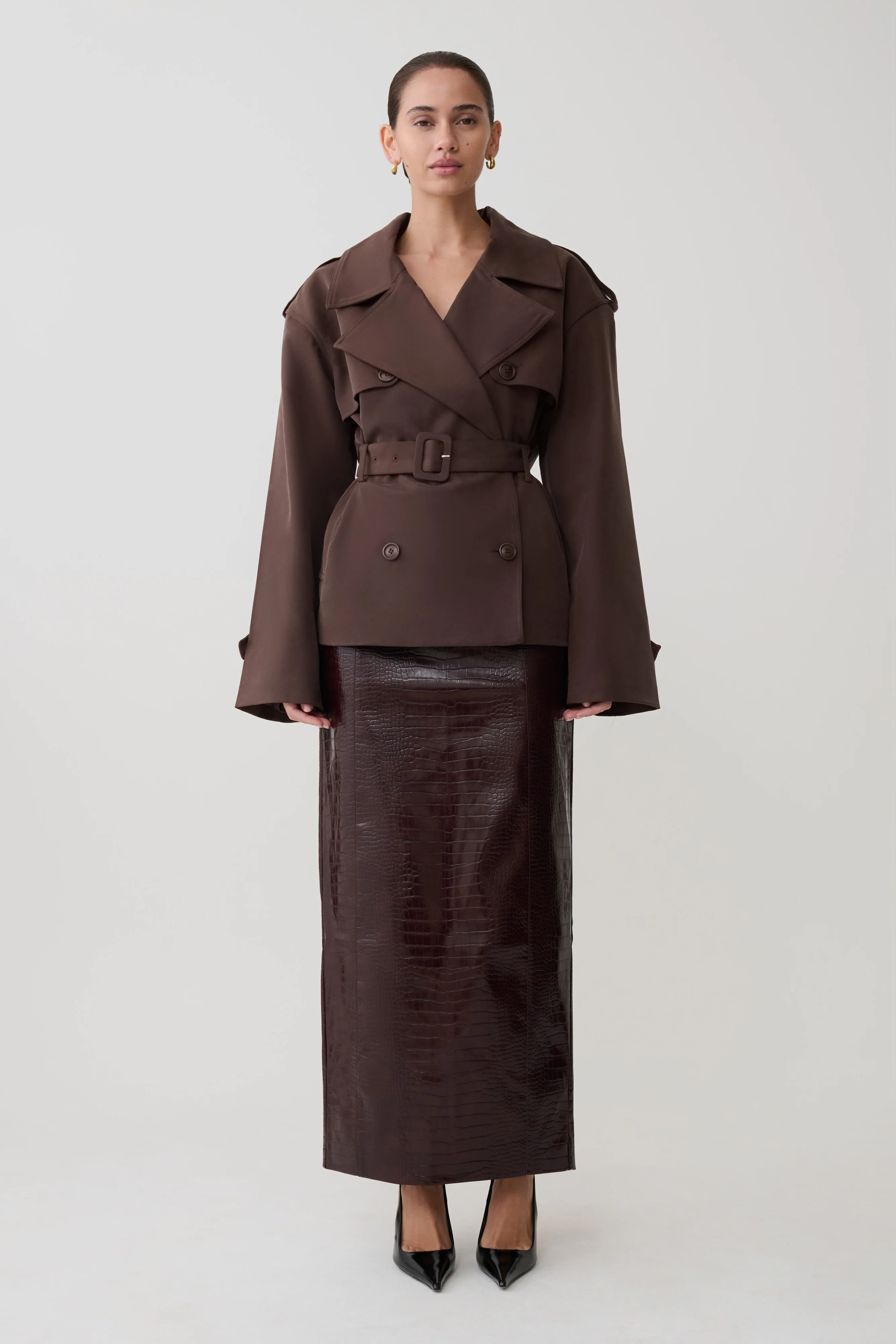 Alden Short Trench Jacket - Chocolate - Image 8