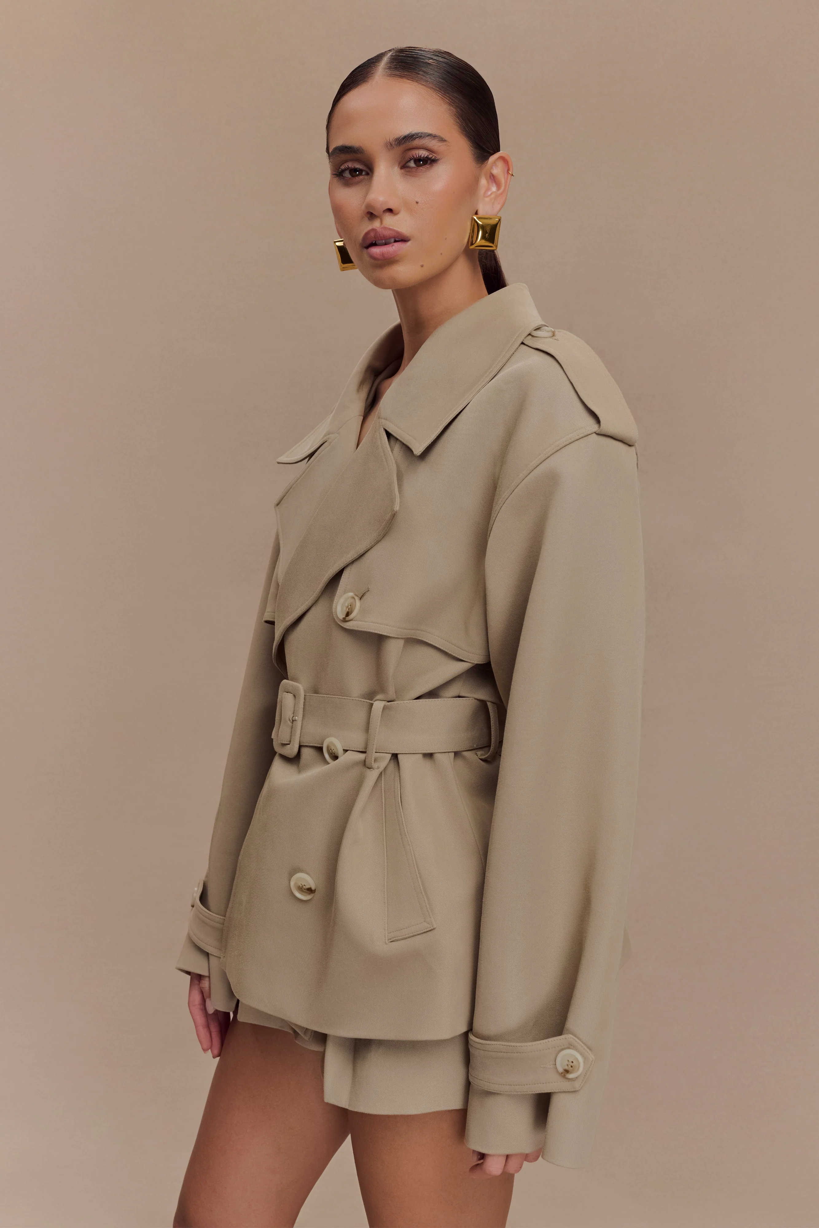 Alden Short Trench Jacket - Pebble - Image 5