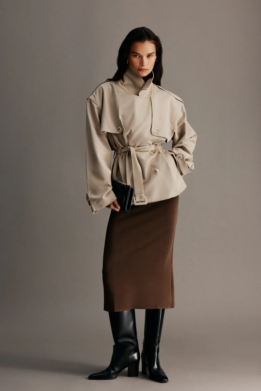 Alden Short Trench Jacket - Pebble - Image 7
