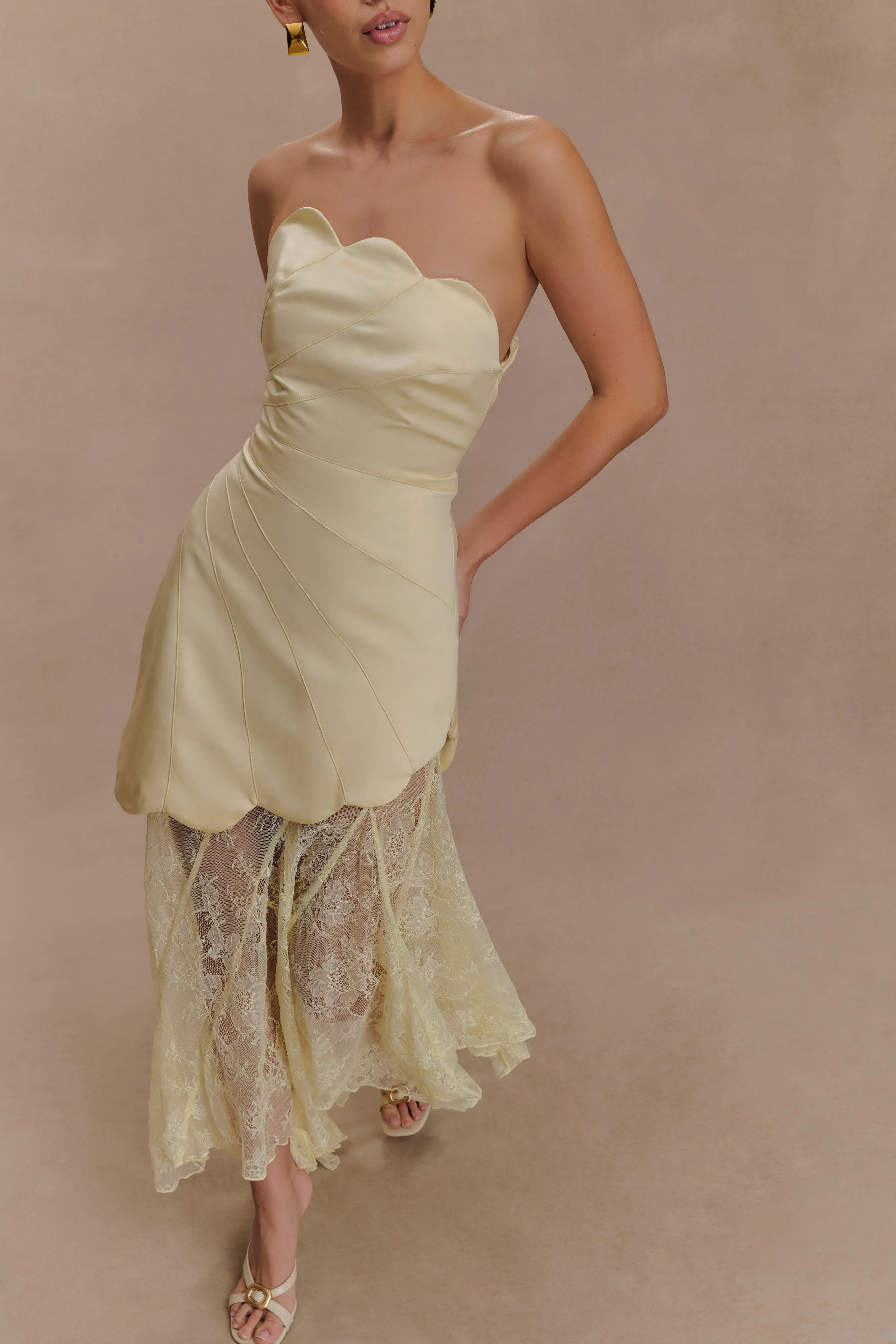 Aleena Satin And Lace Maxi Dress - Lemon - Image 3