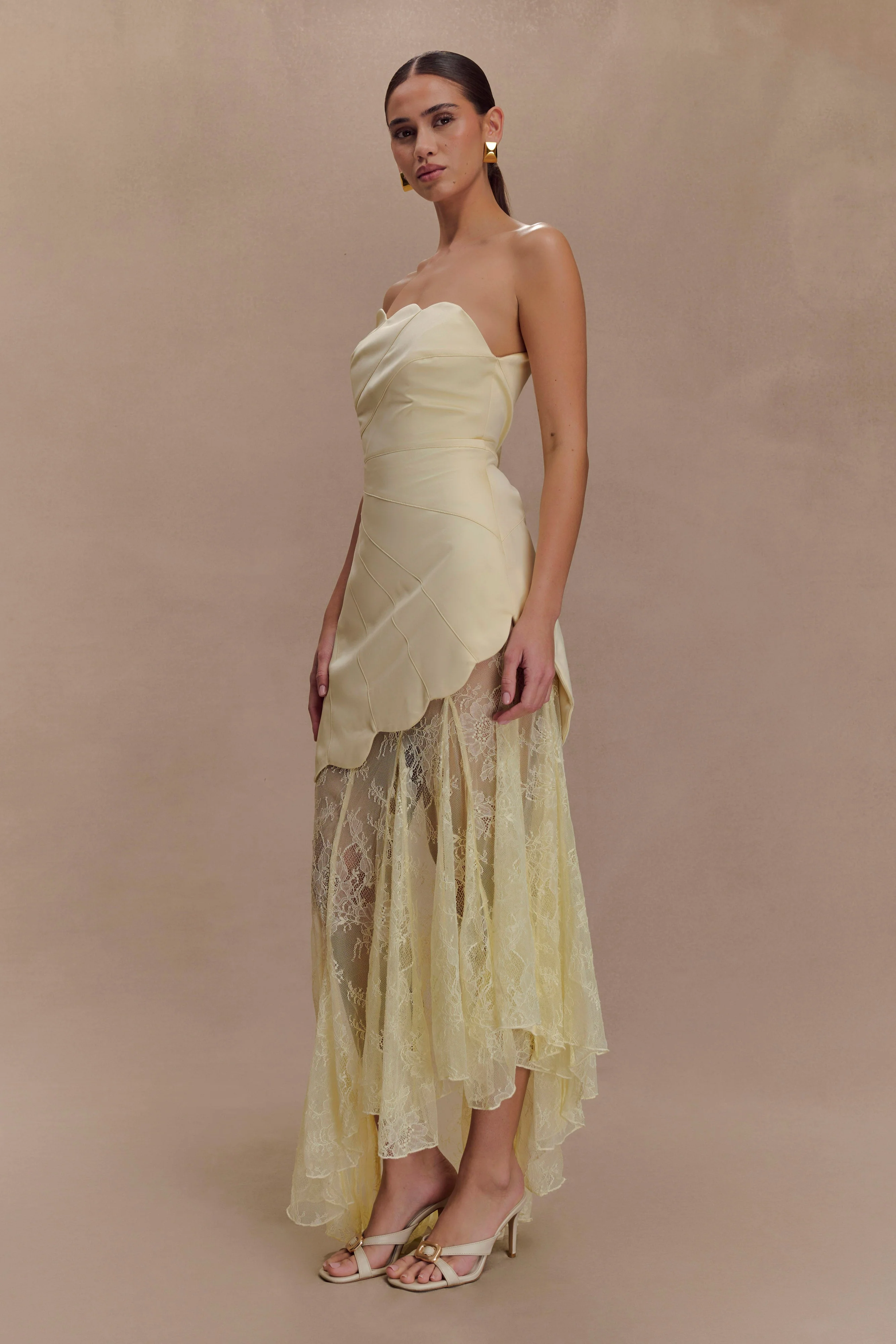 Aleena Satin And Lace Maxi Dress - Lemon - Image 5