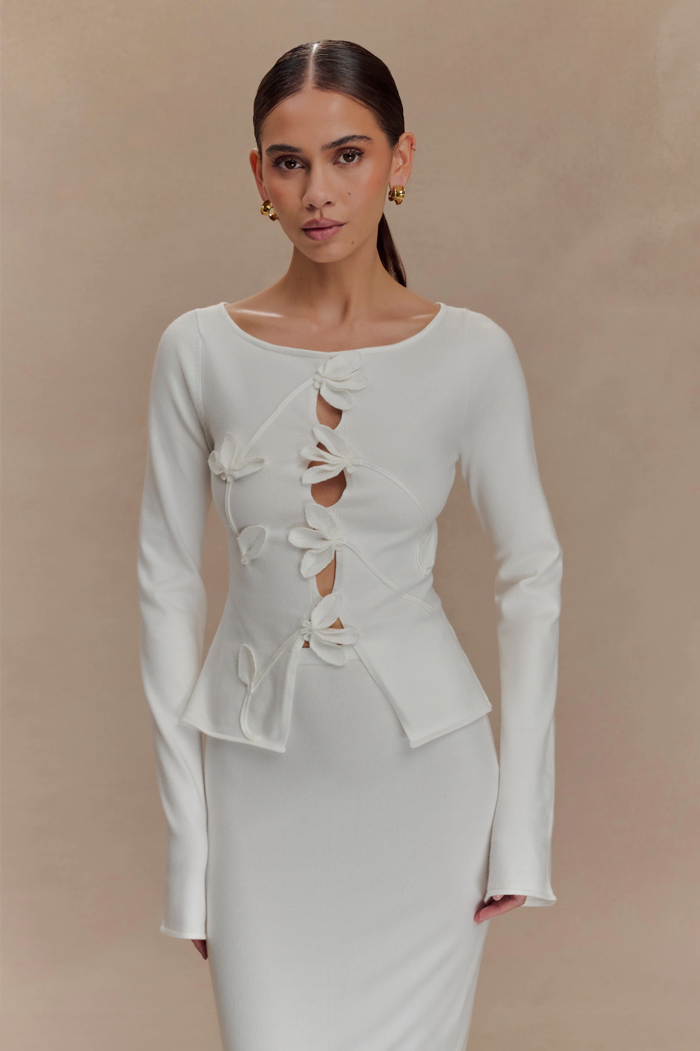 Alejandra Floral Long Sleeve Knit Top - White - Image 4