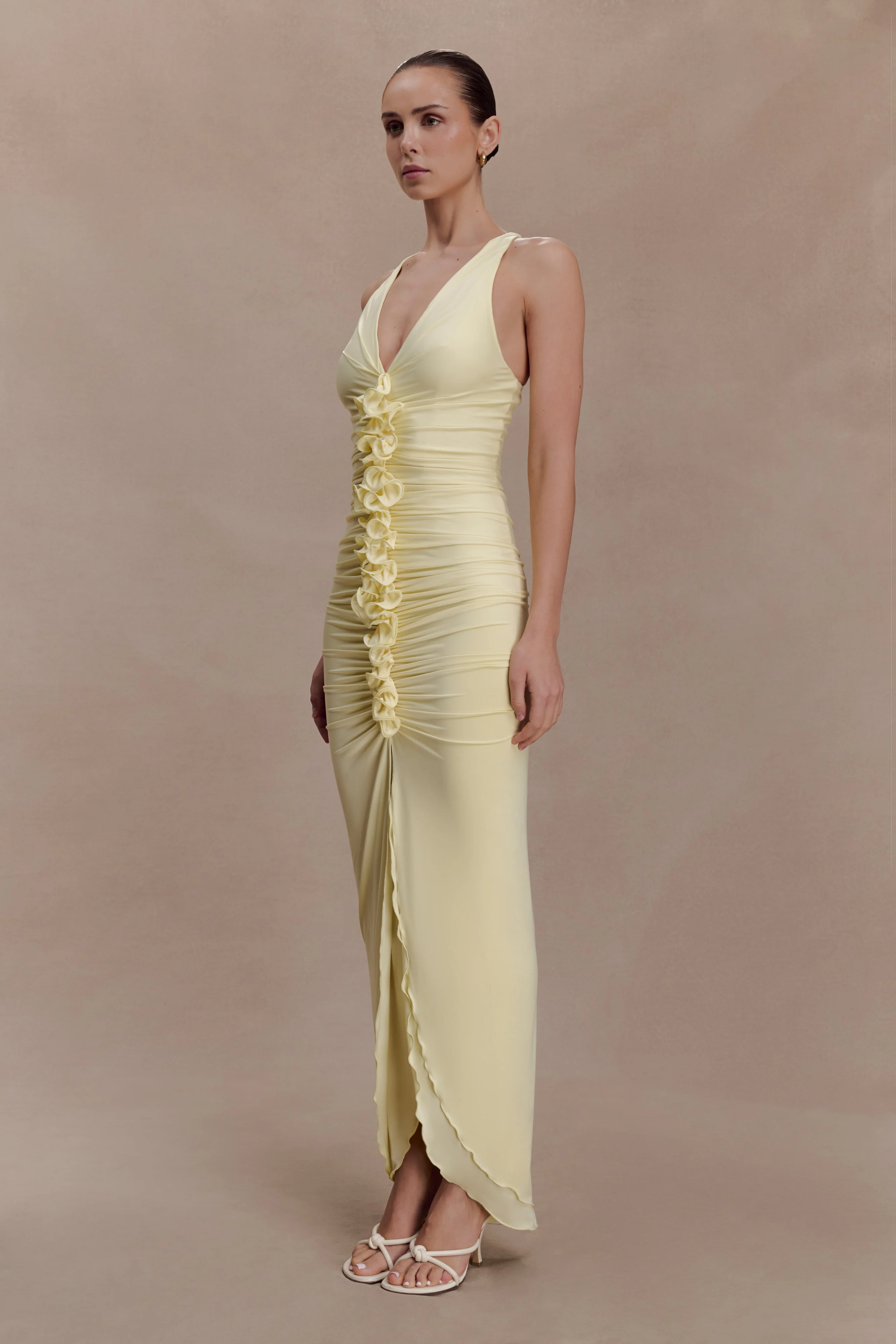 Alessandra Slinky Ruffle Maxi Dress - Lemon - Image 4