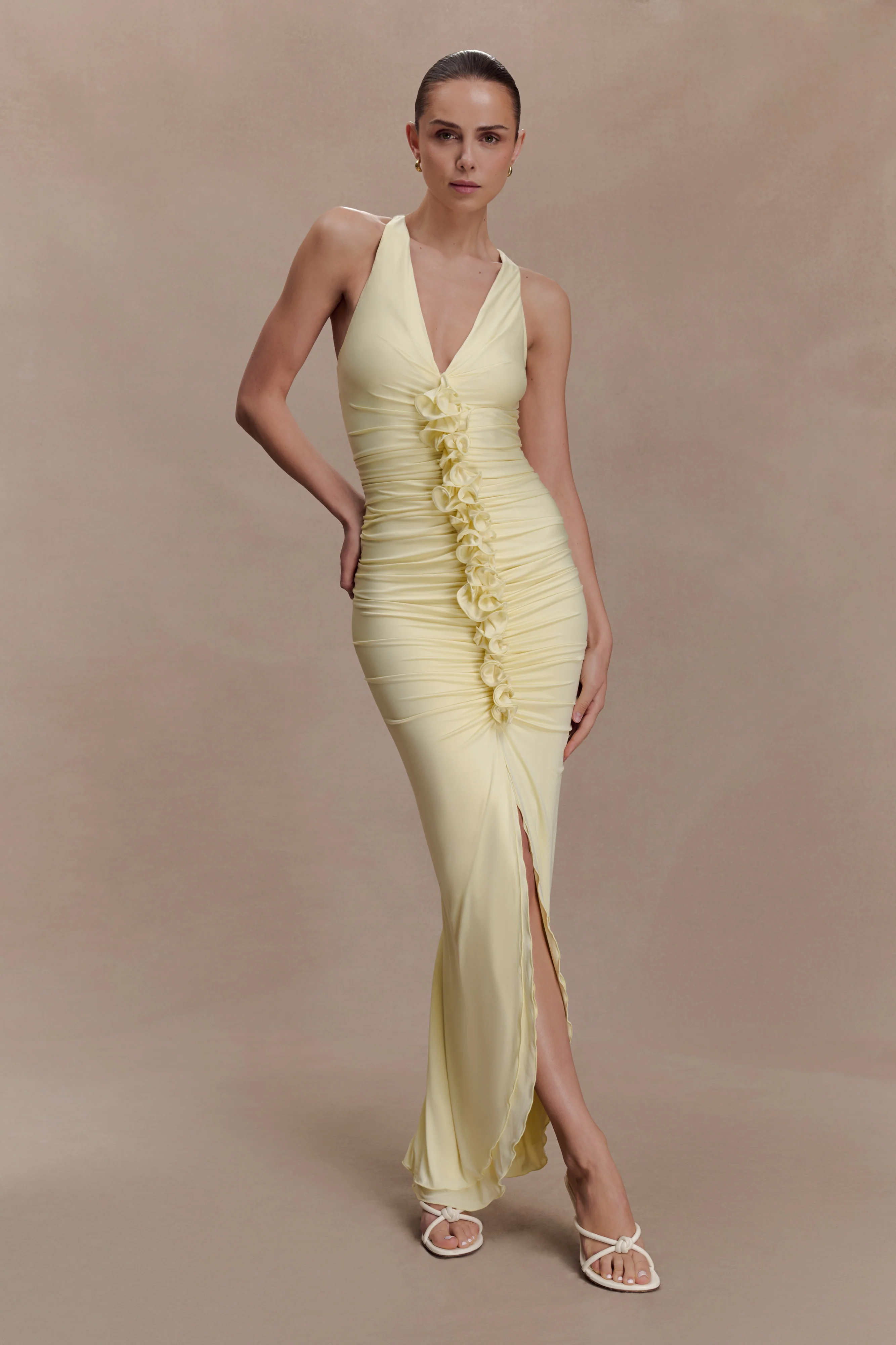 Alessandra Slinky Ruffle Maxi Dress - Lemon - Image 6