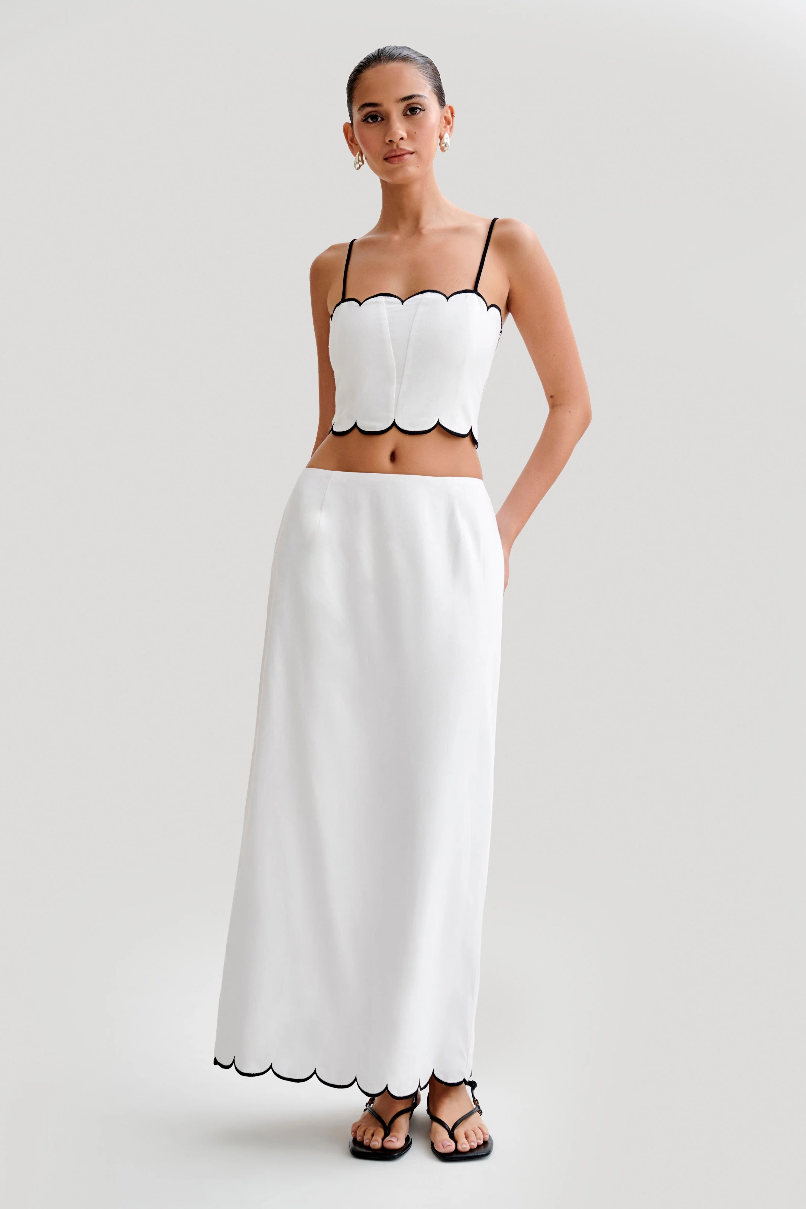 Alessio Scalloped Midi Skirt - Ivory - Image 2