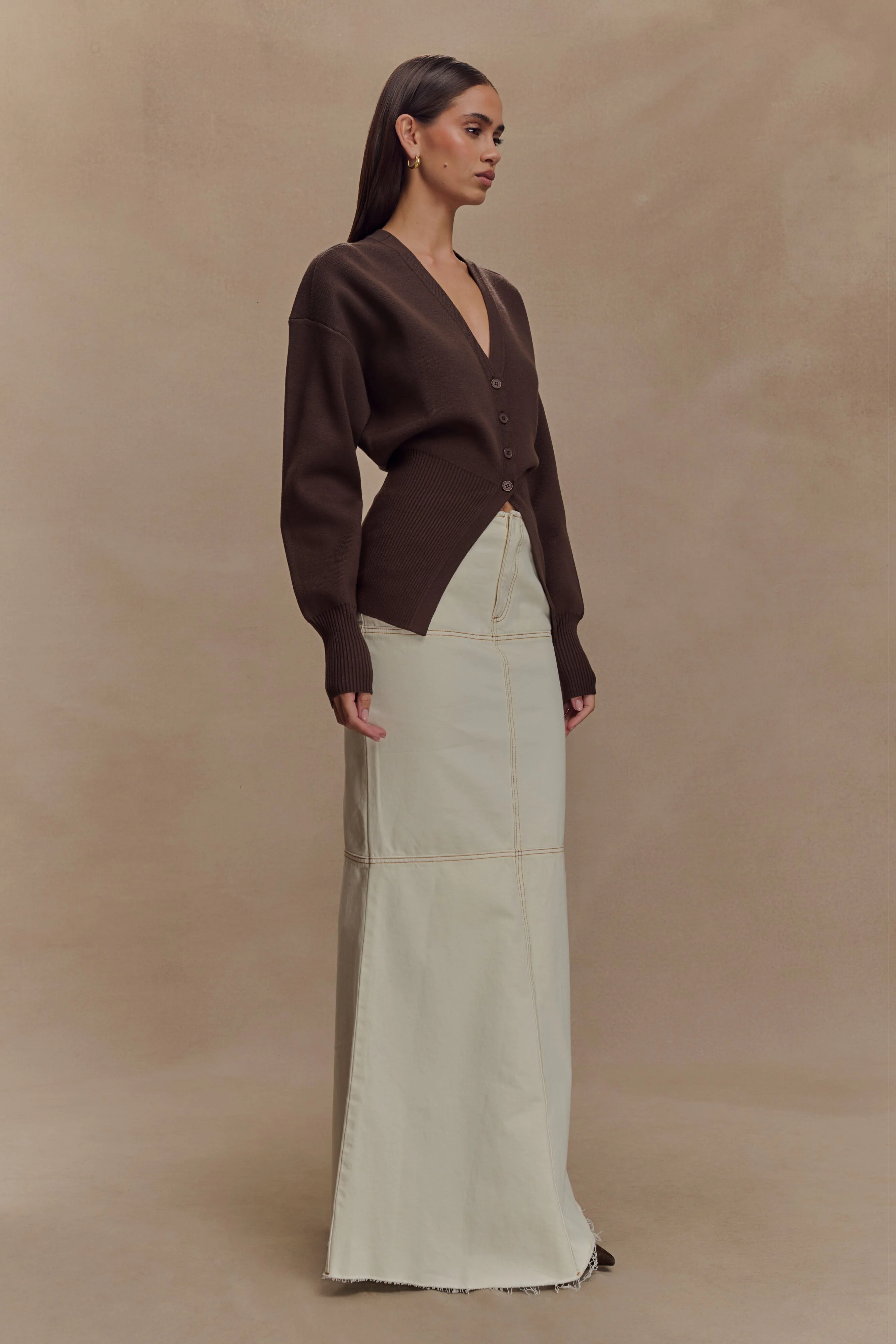Alexia Buttoned Oversized Cardigan - Dark Chocolate - Image 2