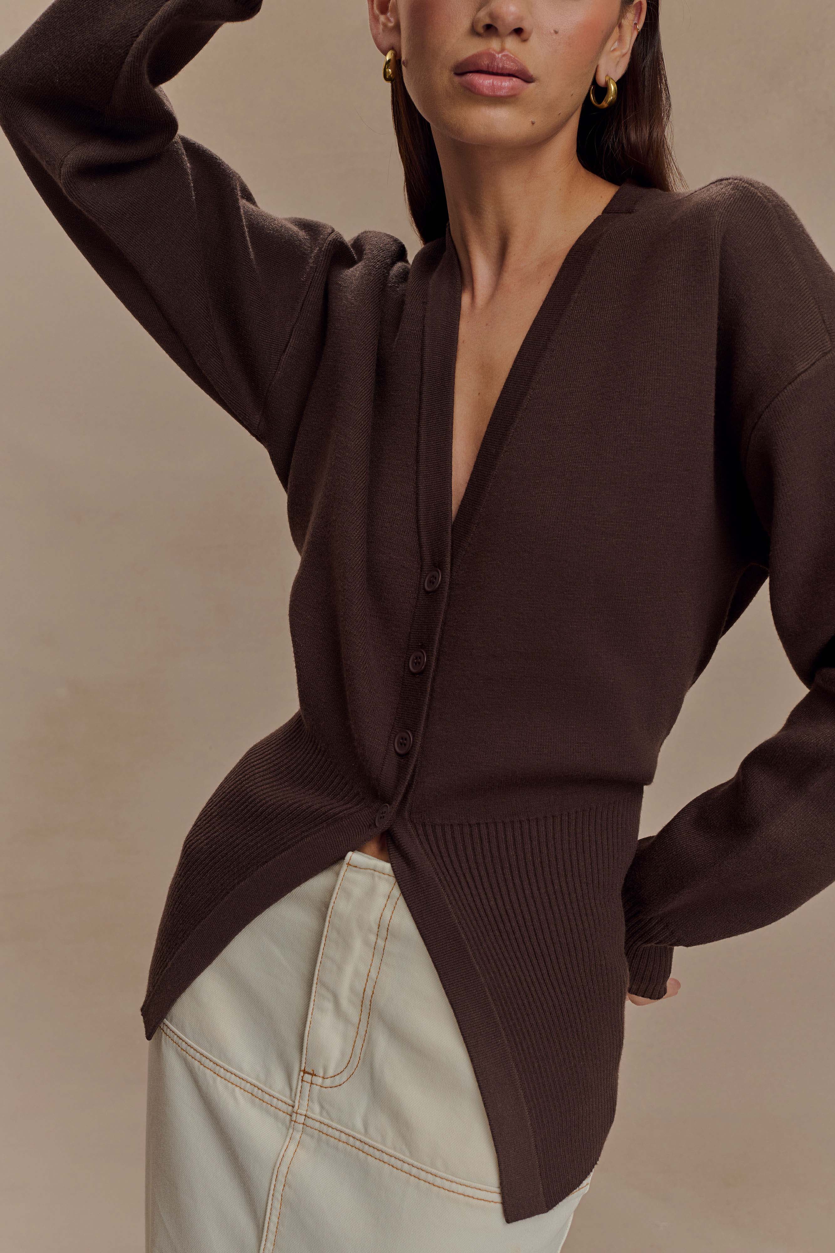 Alexia Buttoned Oversized Cardigan - Dark Chocolate - Image 3