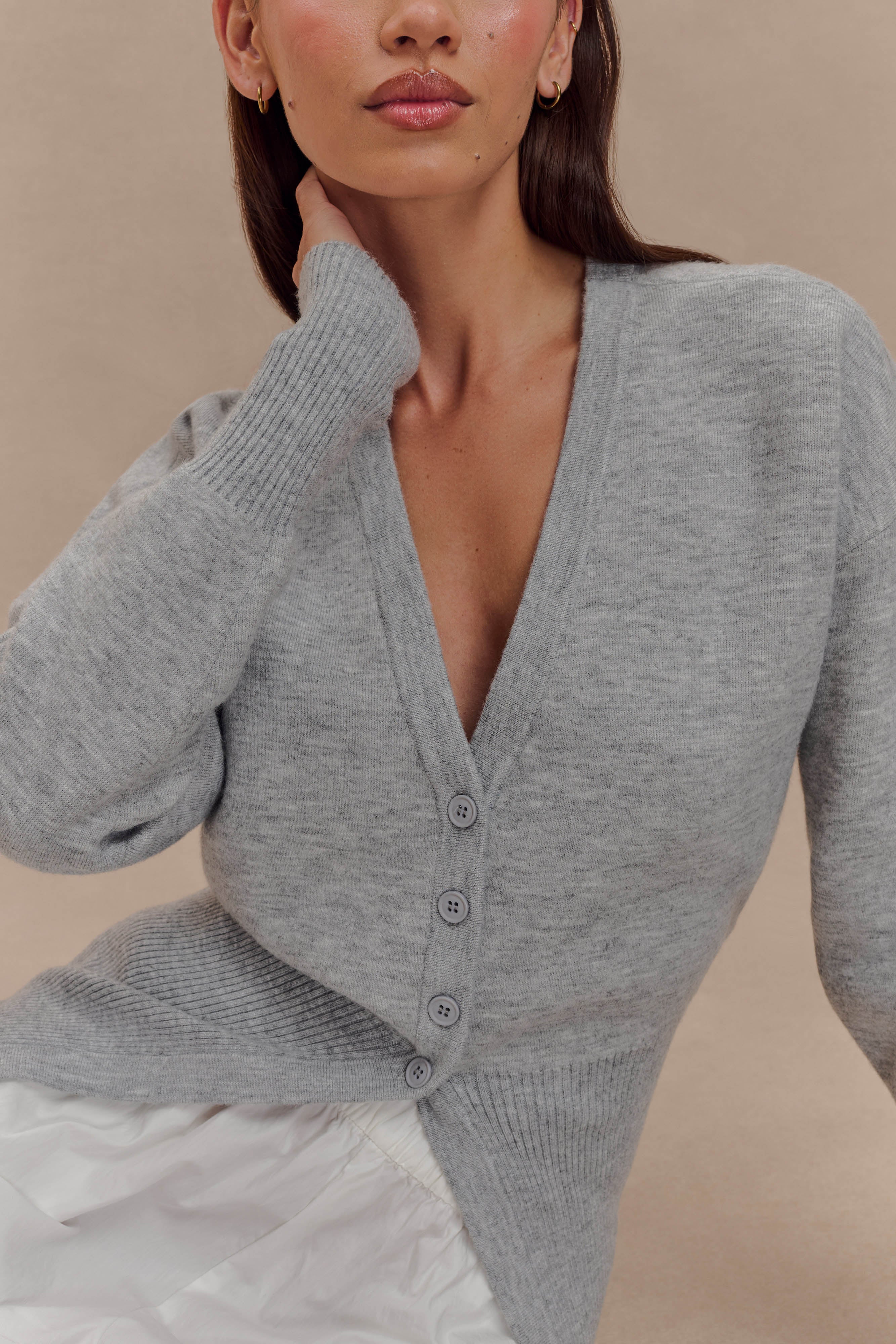 Alexia Buttoned Oversized Cardigan - Grey Marle - Image 4