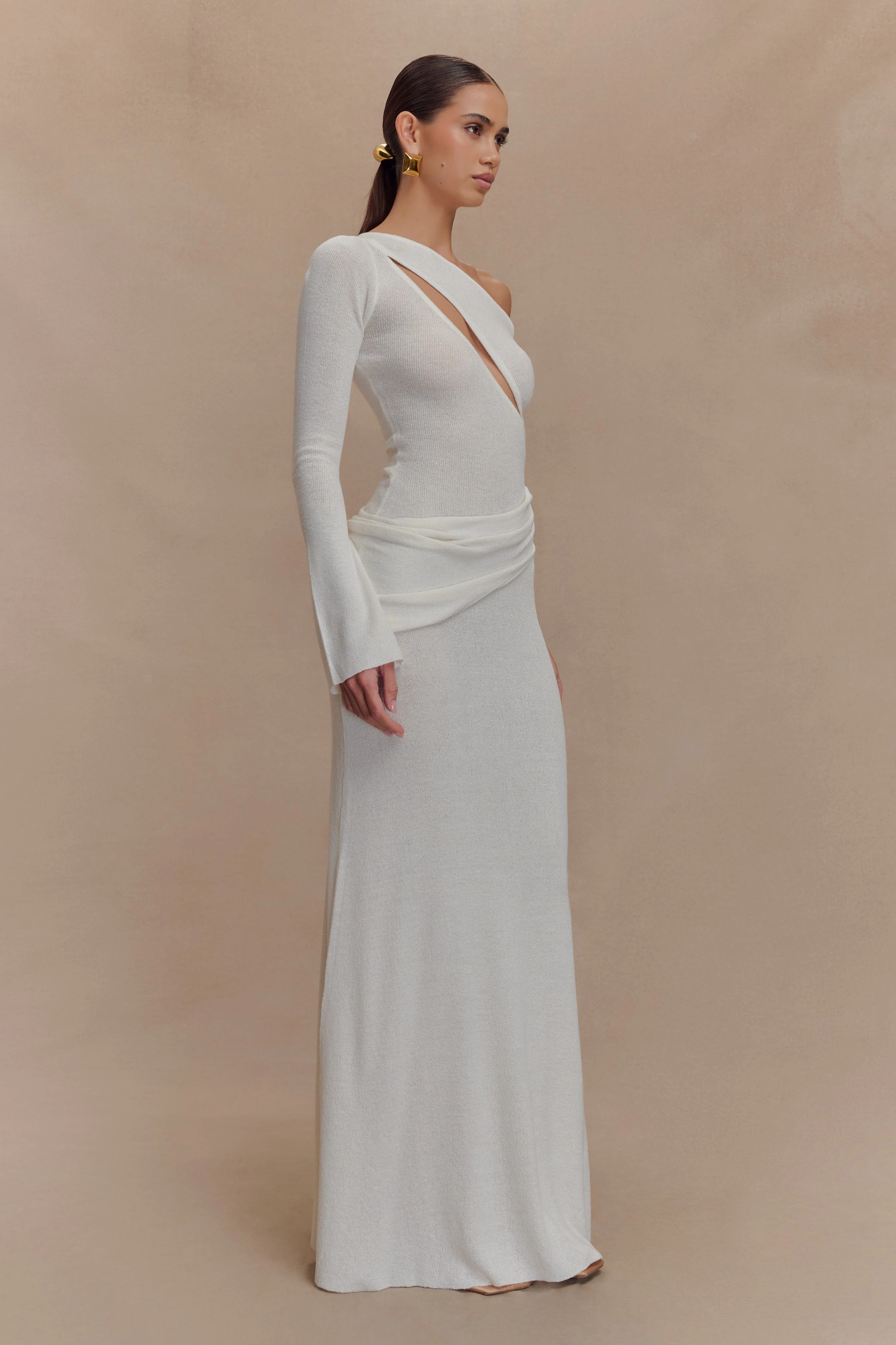 Alexius One Shoulder Knit Maxi Dress - Ivory - Image 6