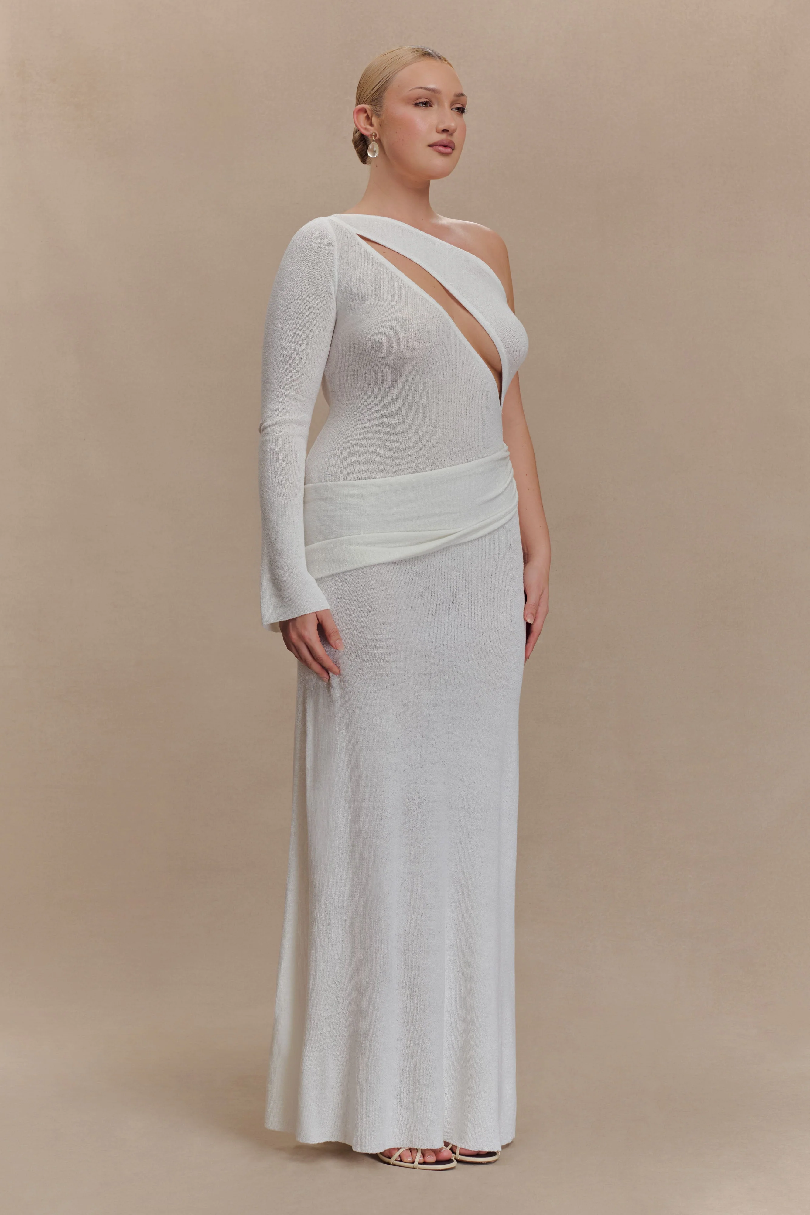 Alexius One Shoulder Knit Maxi Dress - Ivory - Image 9
