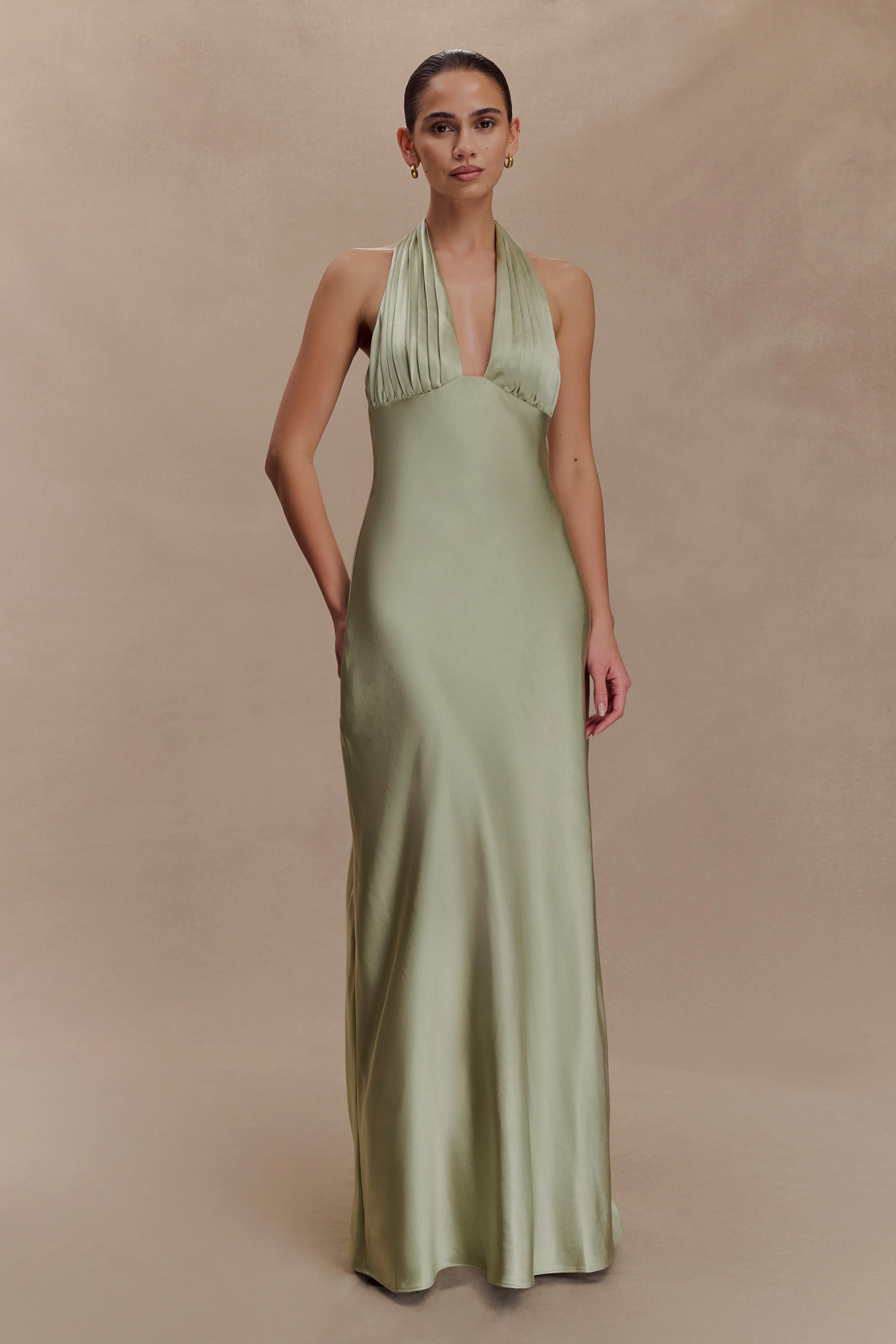 Alice Satin Halter Maxi Dress - Sage - Image 3