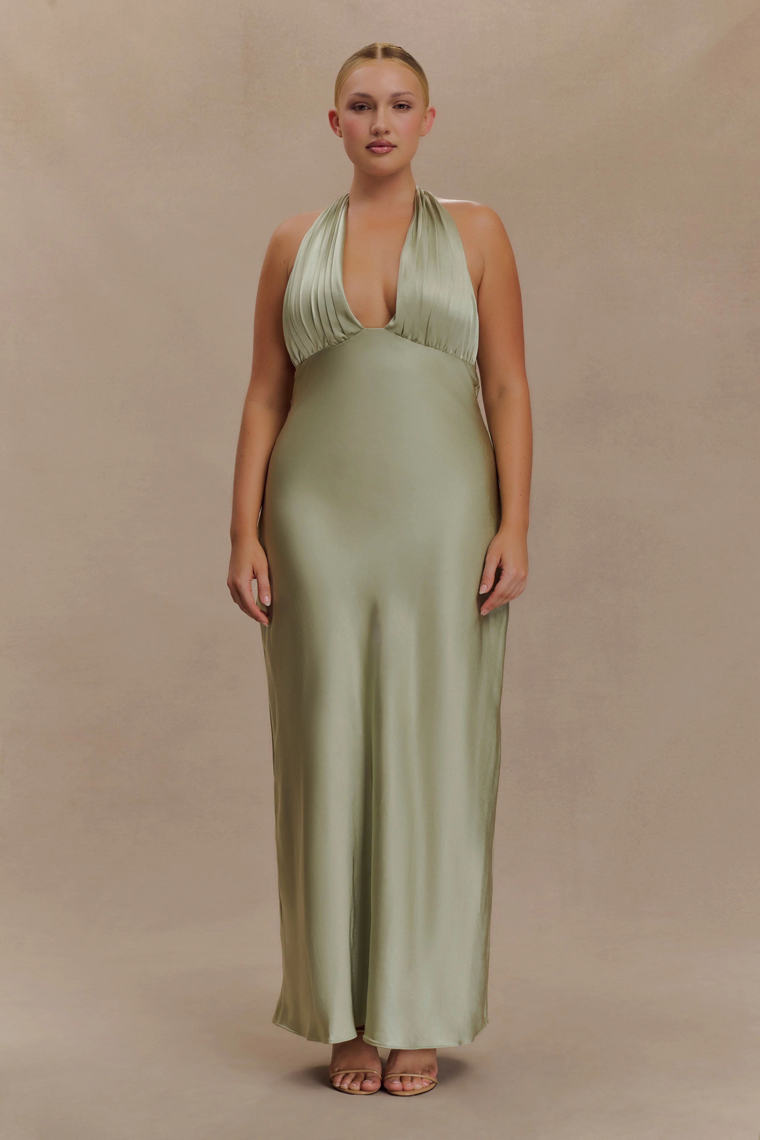 Alice Satin Halter Maxi Dress - Sage - Image 5
