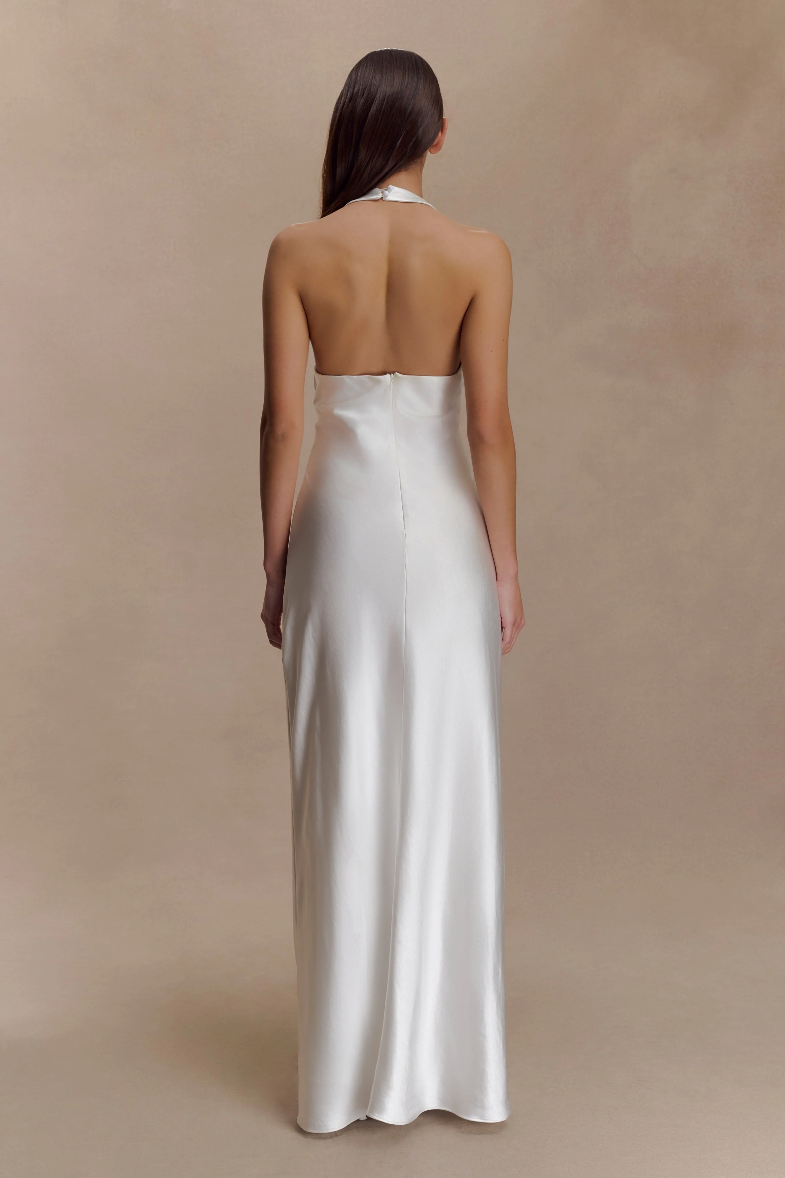 Alice Satin Halter Maxi Dress - White - Image 5