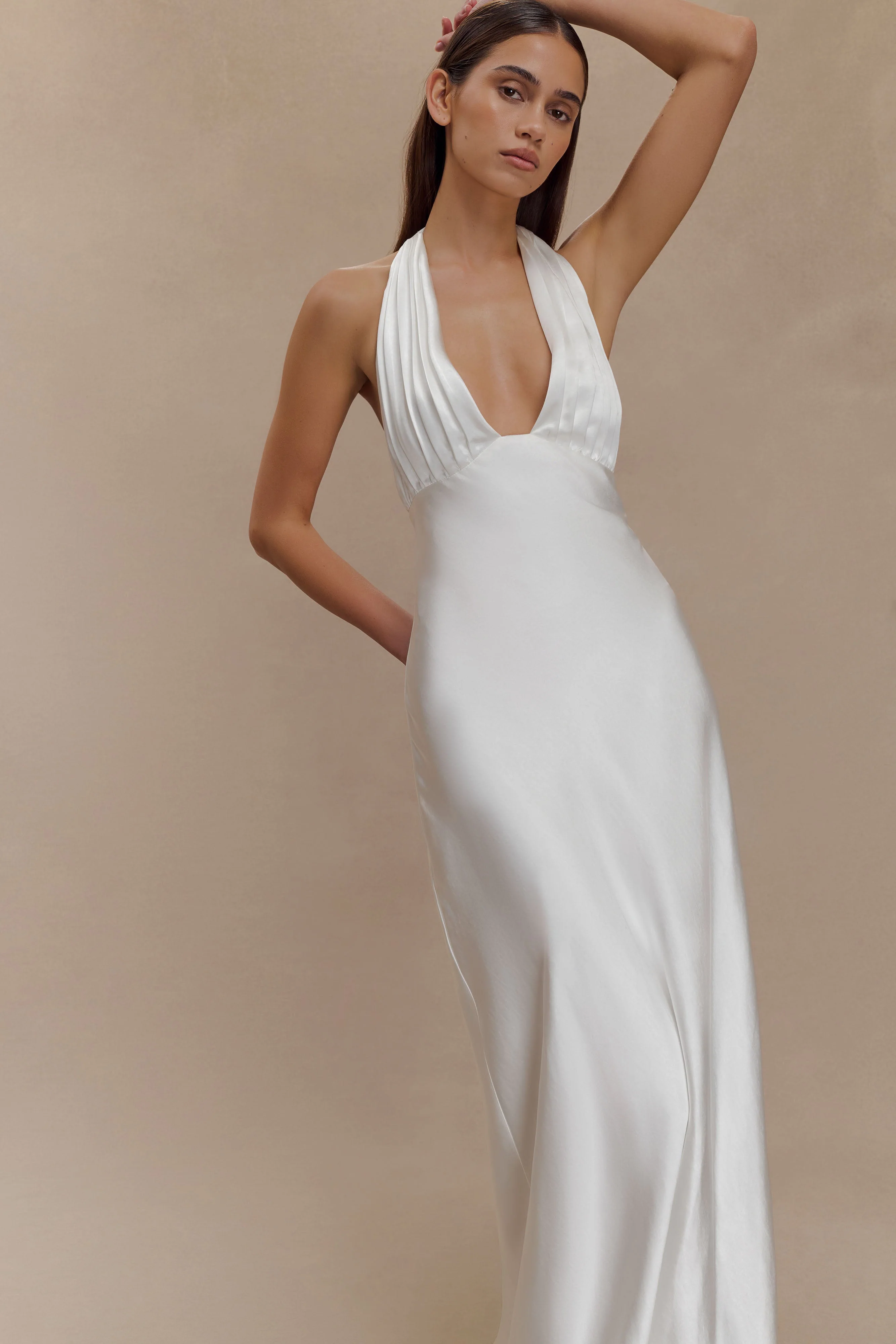 Alice Satin Halter Maxi Dress - White - Image 8