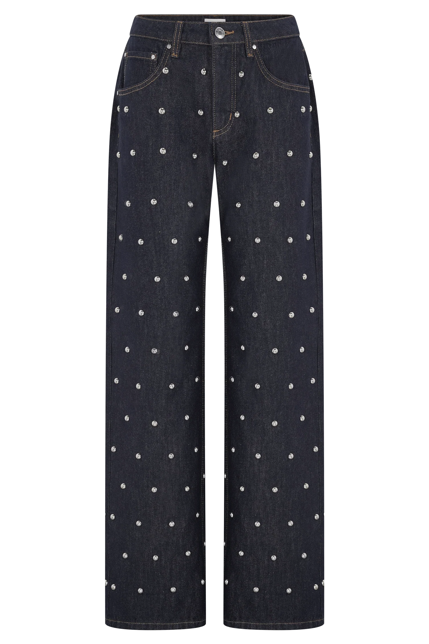Alima Mid Rise Stud Denim Jeans - Washed Indigo Blue - Image 12