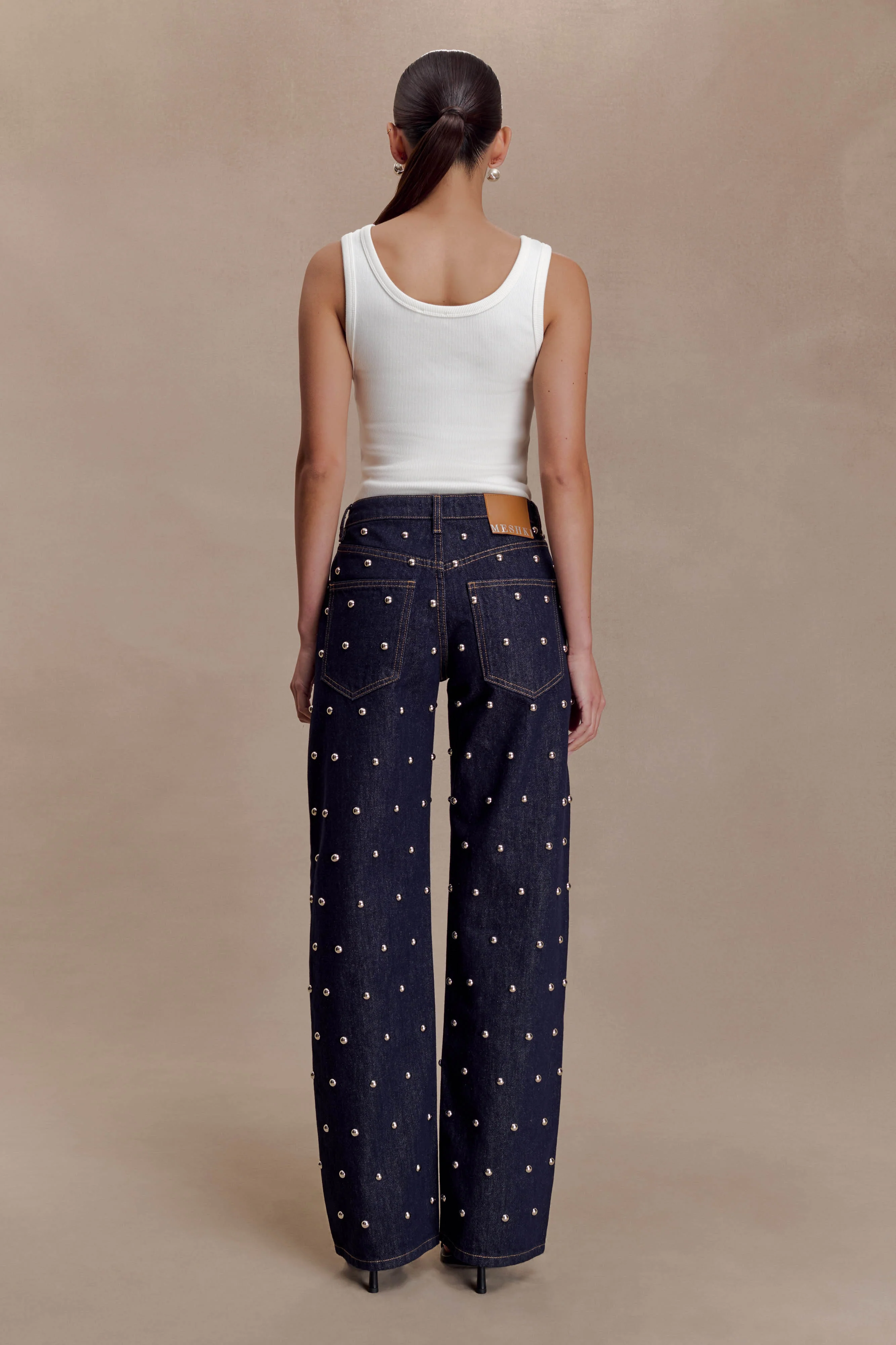 Alima Mid Rise Stud Denim Jeans - Washed Indigo Blue - Image 3