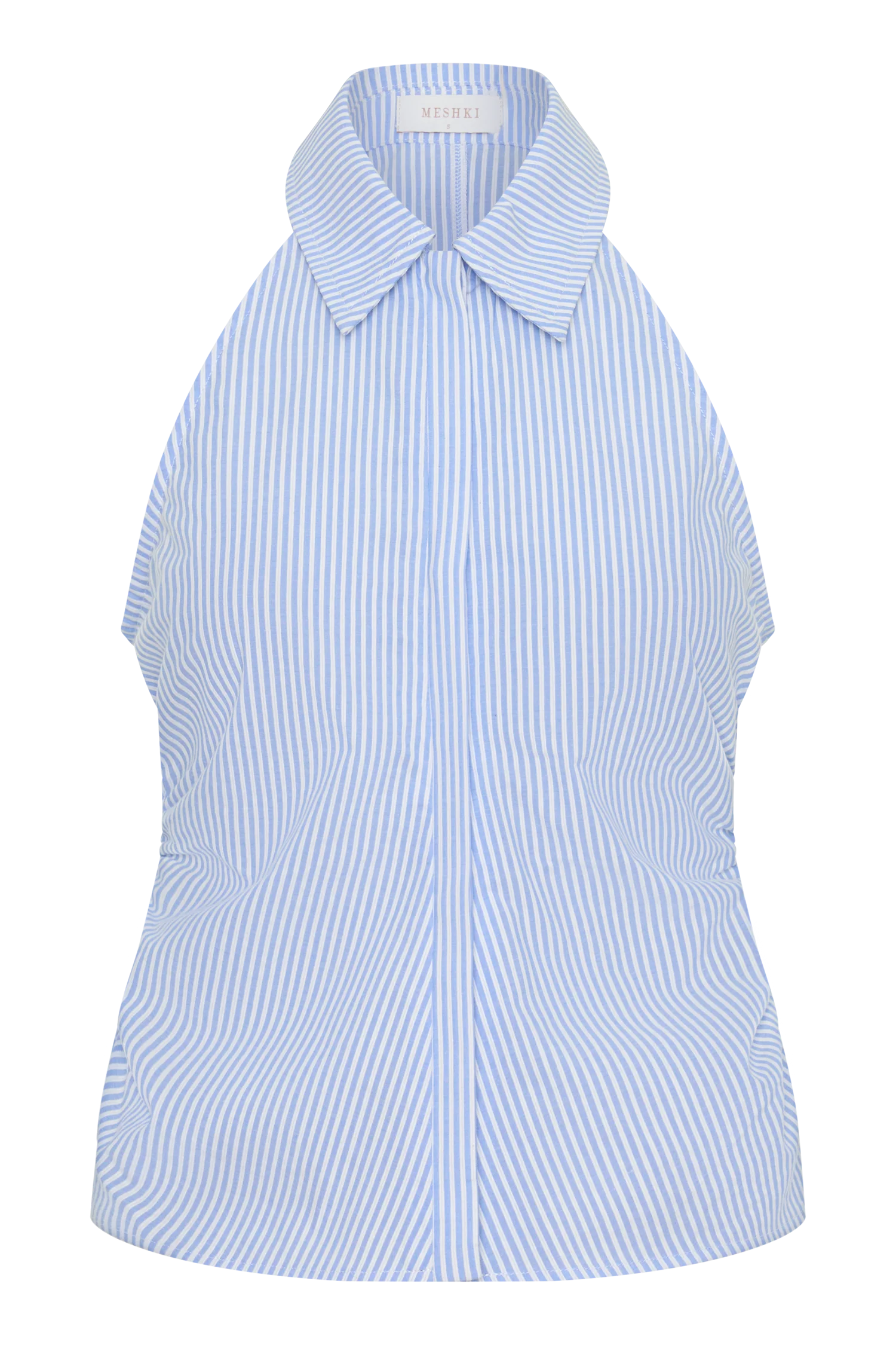 Allison Halter Sleeveless Shirt - Blue Pinstripe - Image 9