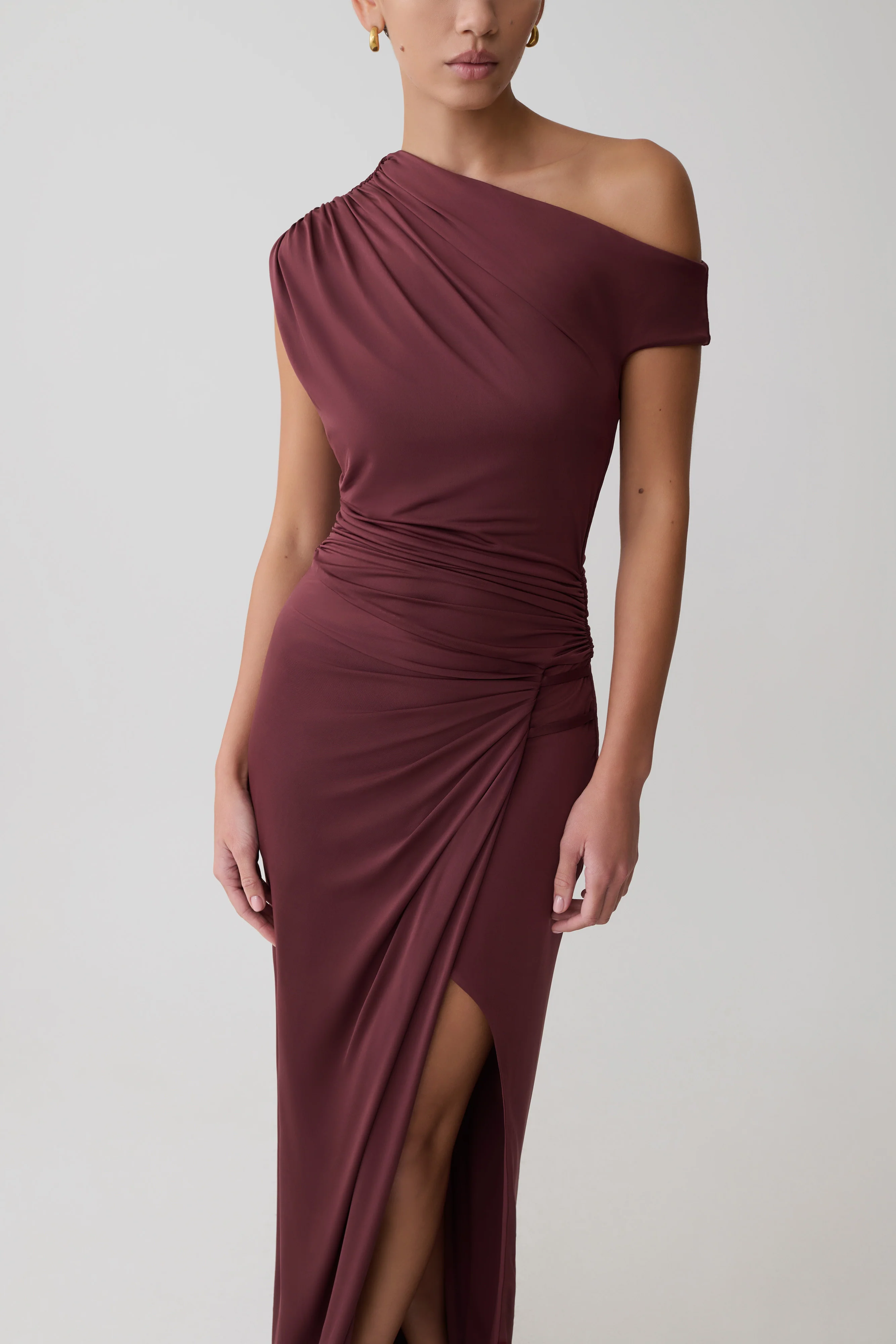 Alyn Off Shoulder Draped Maxi Dress - Dark Plum - Image 6