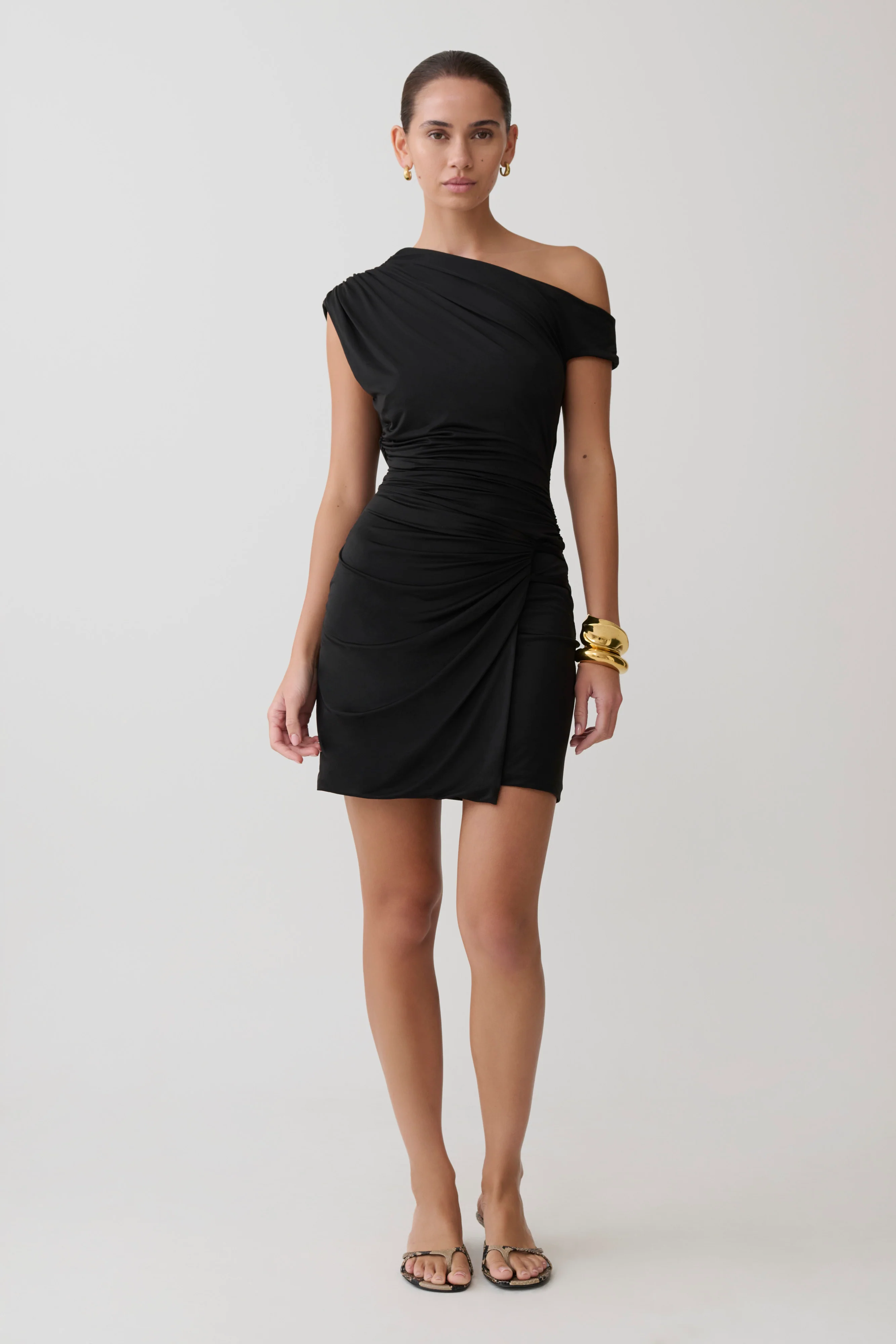 Alyn Off Shoulder Draped Mini Dress - Black - Image 3