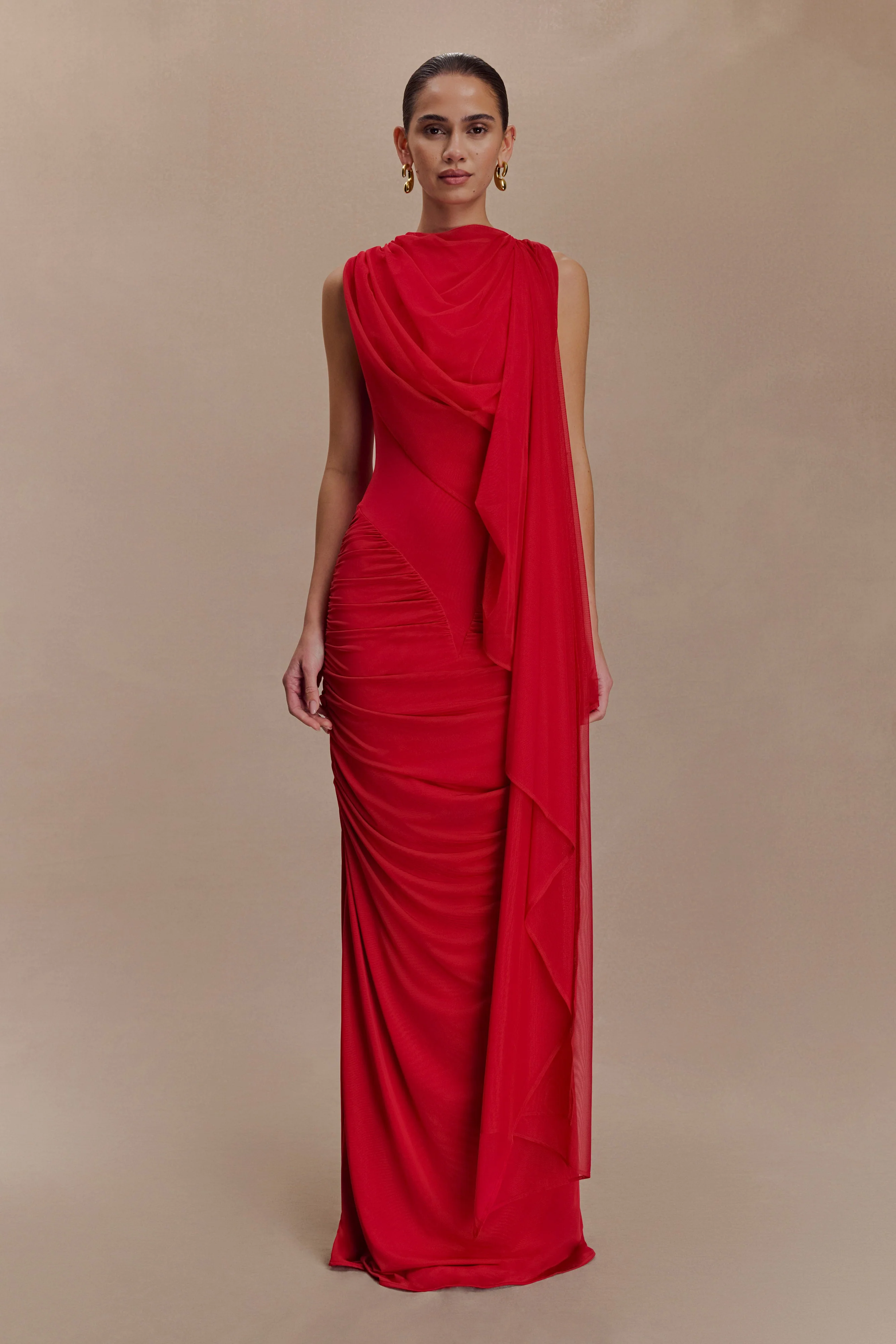 Amandine Ruched Slinky Maxi Dress - Ruby - Image 7