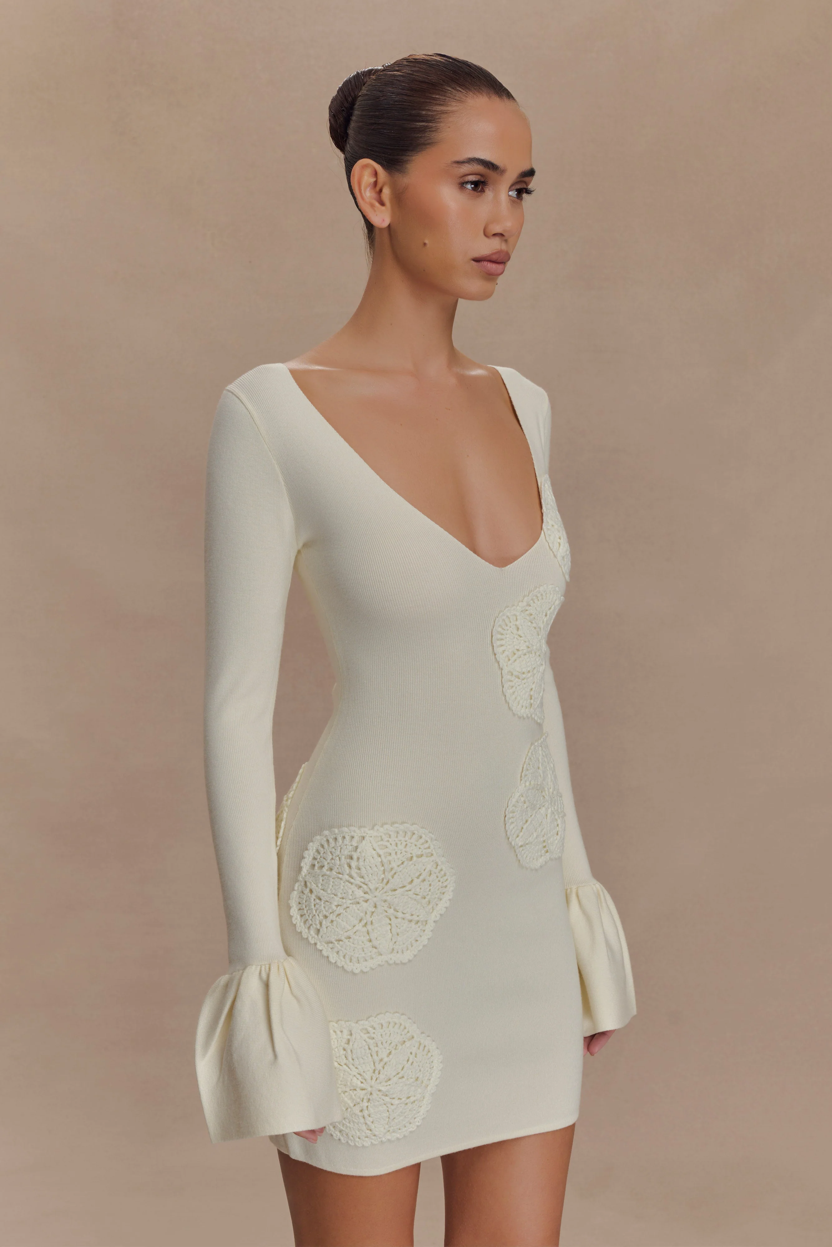 Amari Knit Crochet Knit Mini Dress - Ivory - Image 4