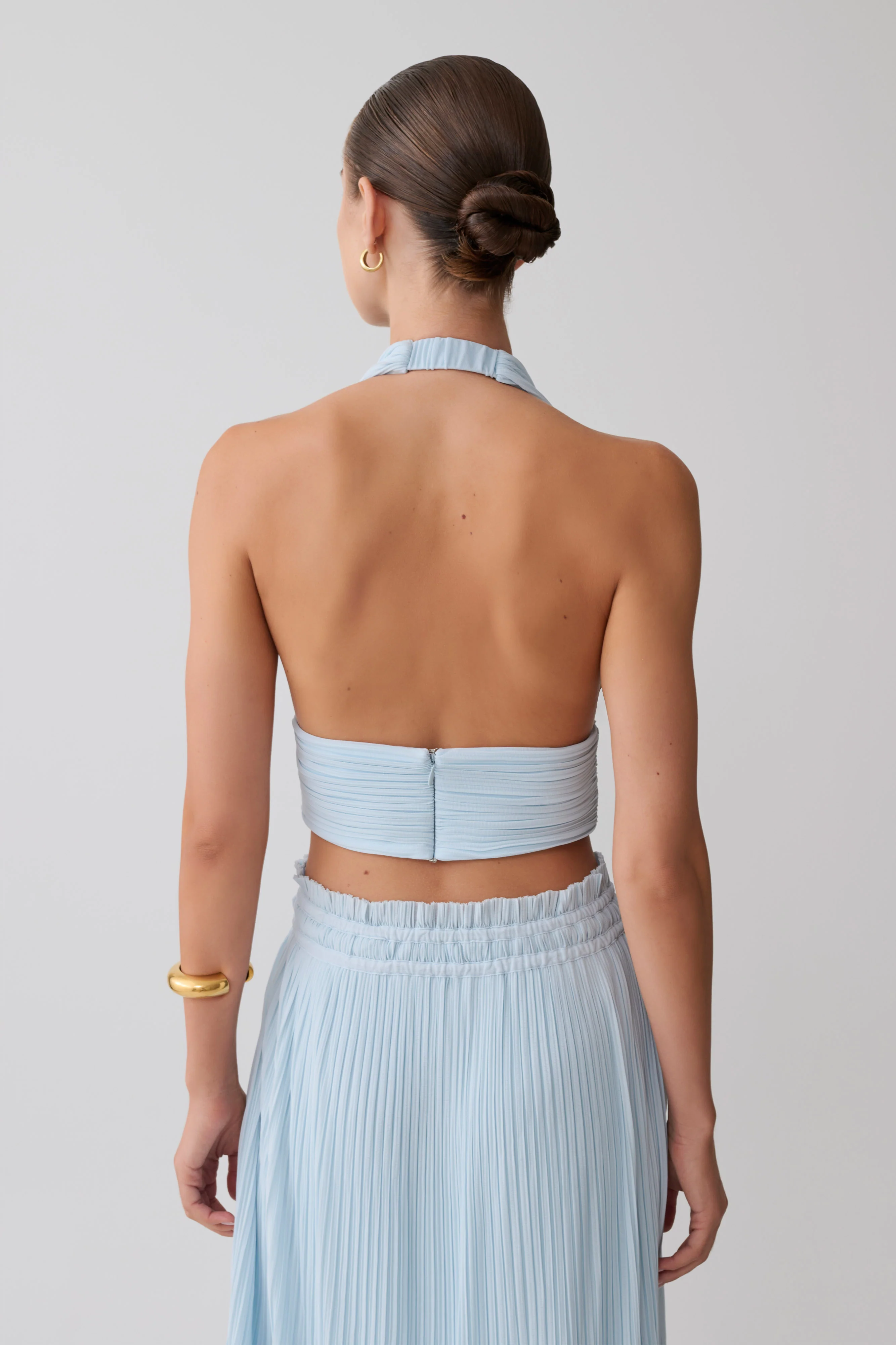 Amaris Sleeveless Plisse Halter Top - Pale Blue - Image 2