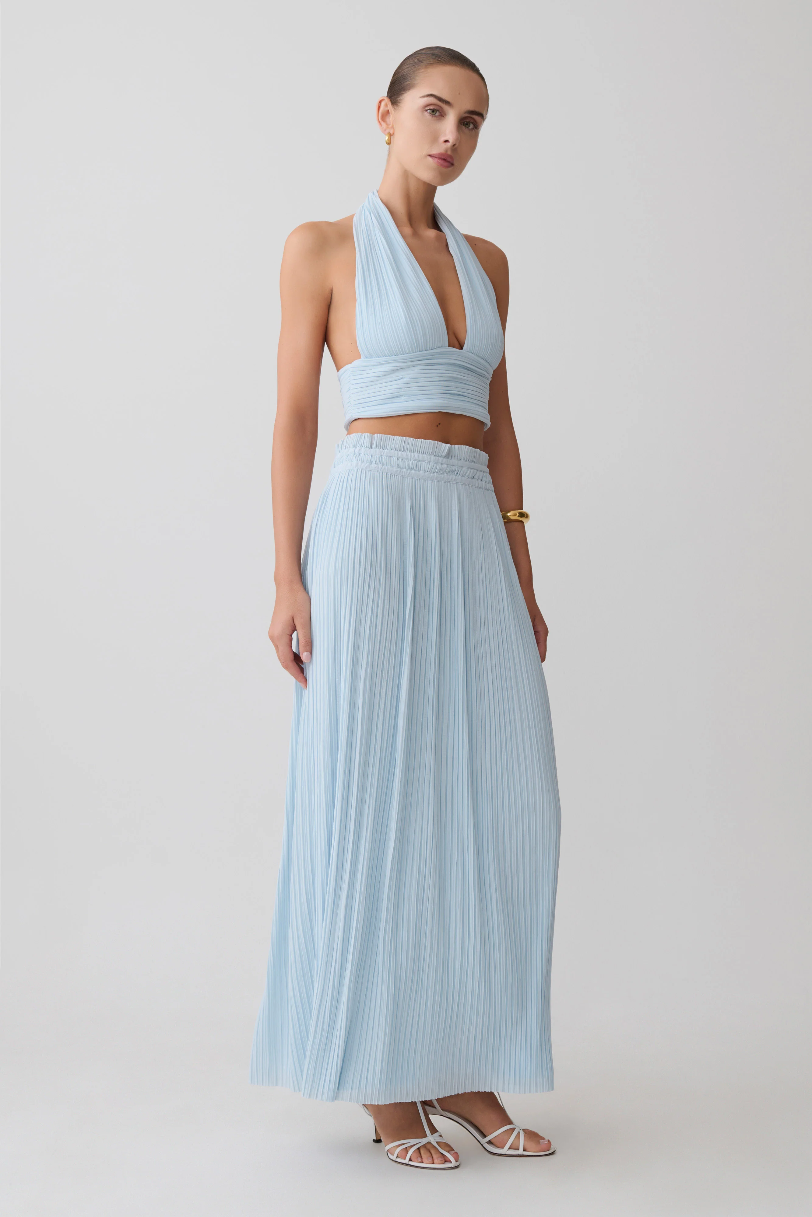 Amaris Sleeveless Plisse Halter Top - Pale Blue - Image 5